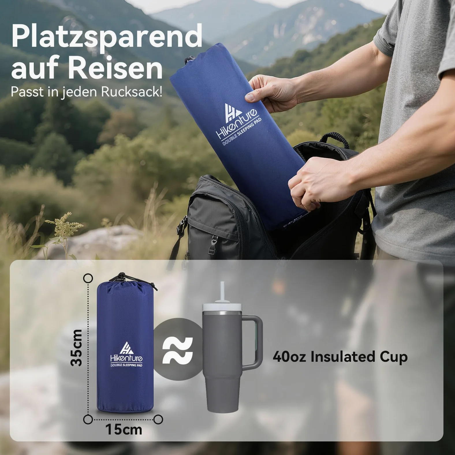 HIKENTURE - Esterilla Aislante para Camping, Ultraligera, Doble colchoneta Aislante Hinchable para 2 Personas, colchón de Aire para Dormir…