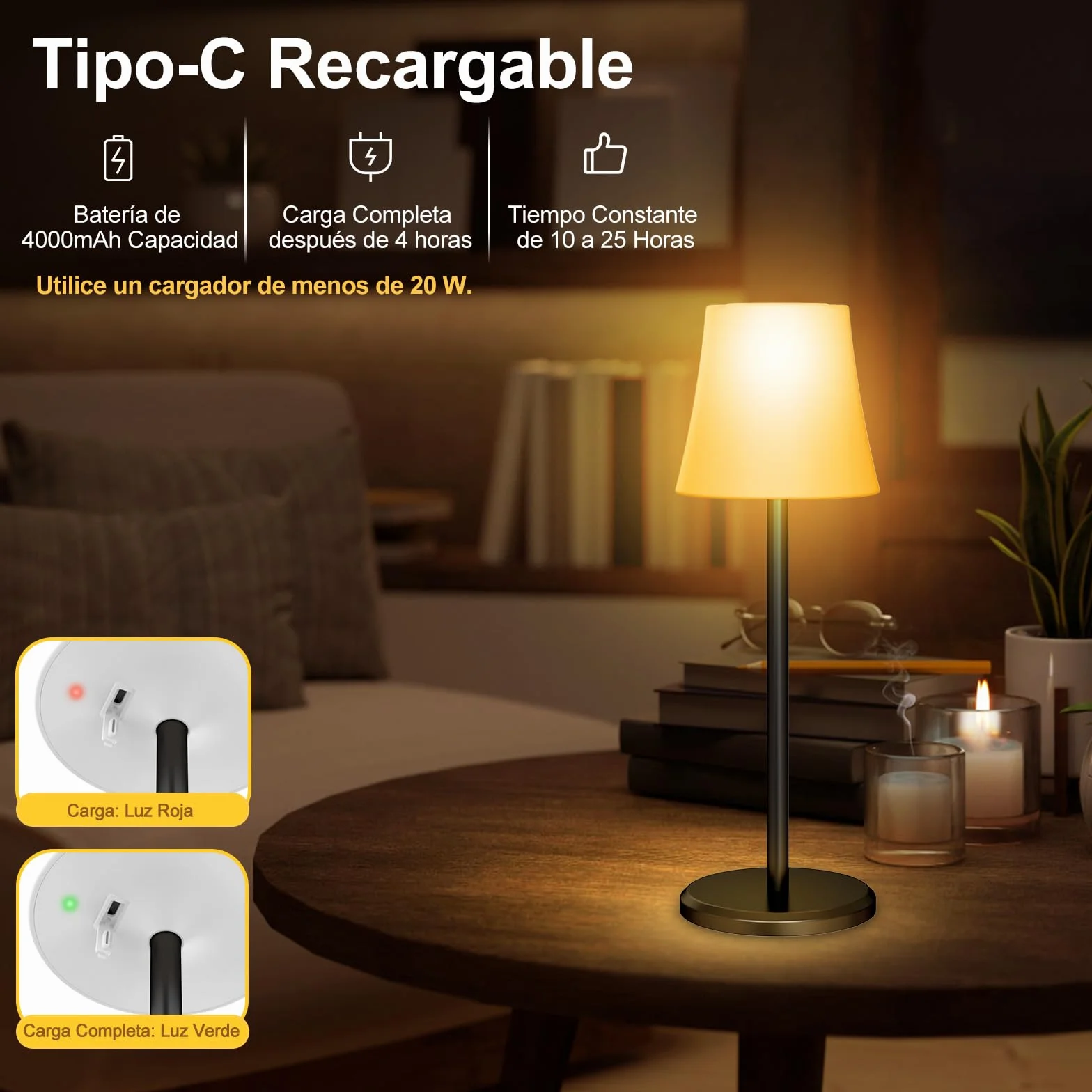 Suright Lámpara de Mesa Inalámbrica con 3 Temperaturas de Color RGB, Recargable IP54 Impermeable