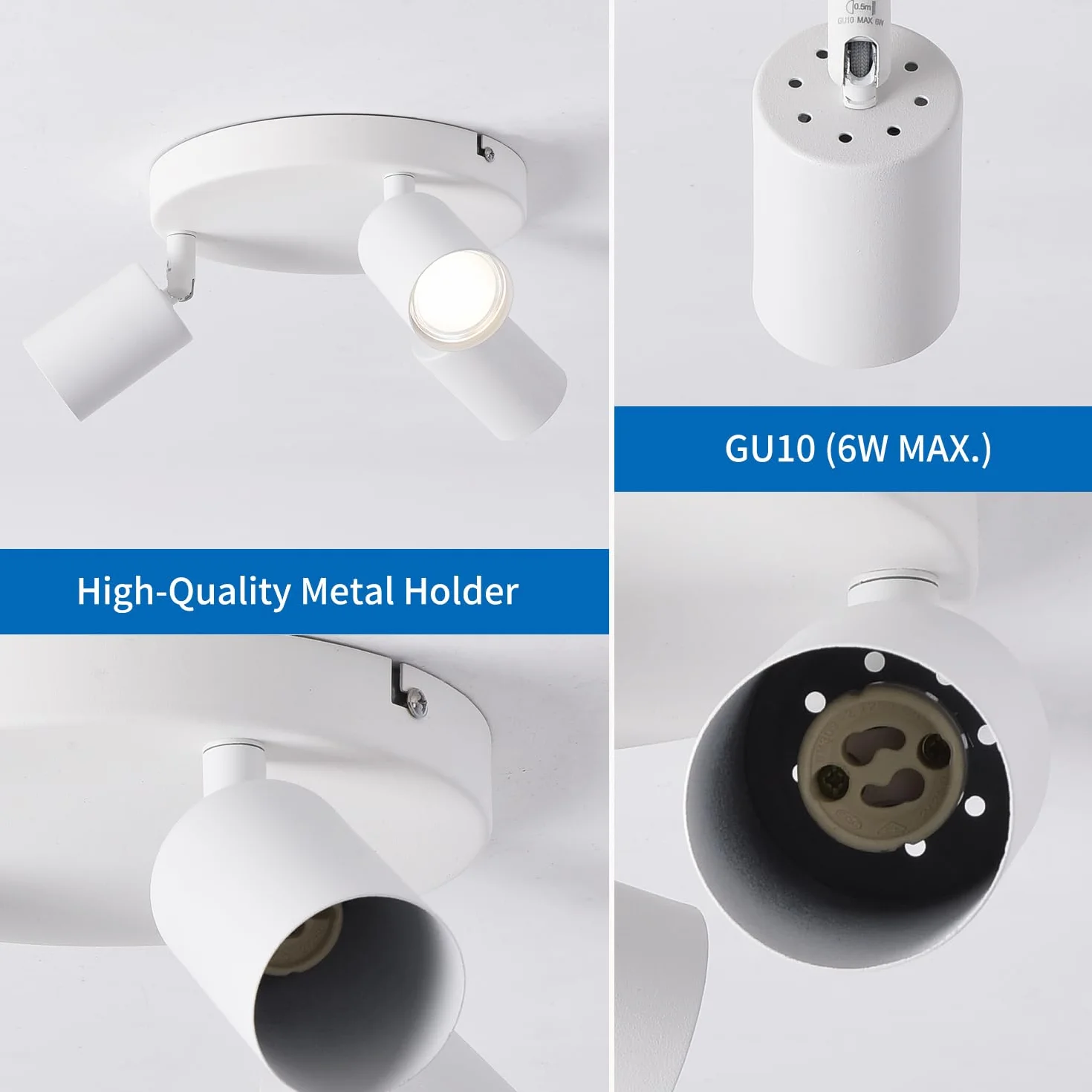 ANWIO Focos LED Interior Techo Ajustable 3 Focos LED Metal Blanco