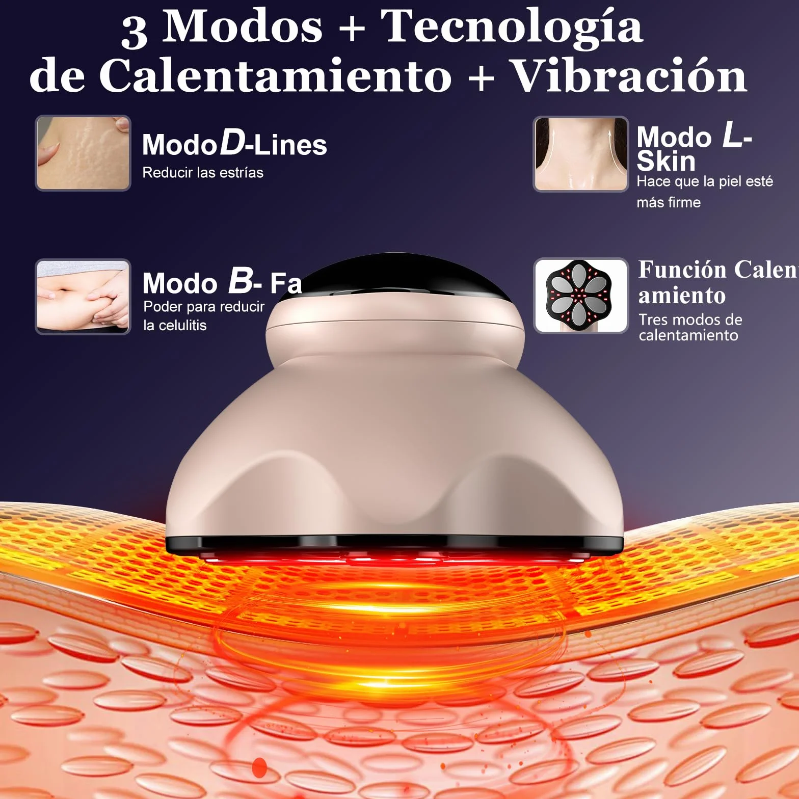 Masajeador Anti Celulitis 3 en 1 Profesional Portátil para Tamaño, Vientre, Nalgas, Brazos y Piernas