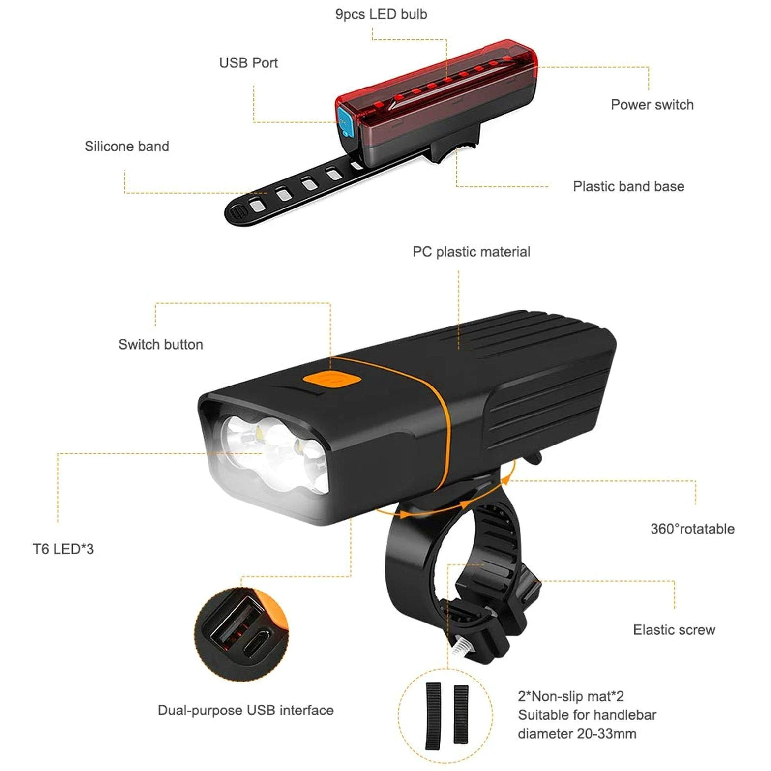 EISTEE Luces for Bicicleta, Luces for Bicicleta, Luces for Bicicleta, Juego de Luces for Bicicleta, Faros Delanteros for Bicicleta Recargables, Luces traseras for Ciclismo de montaña