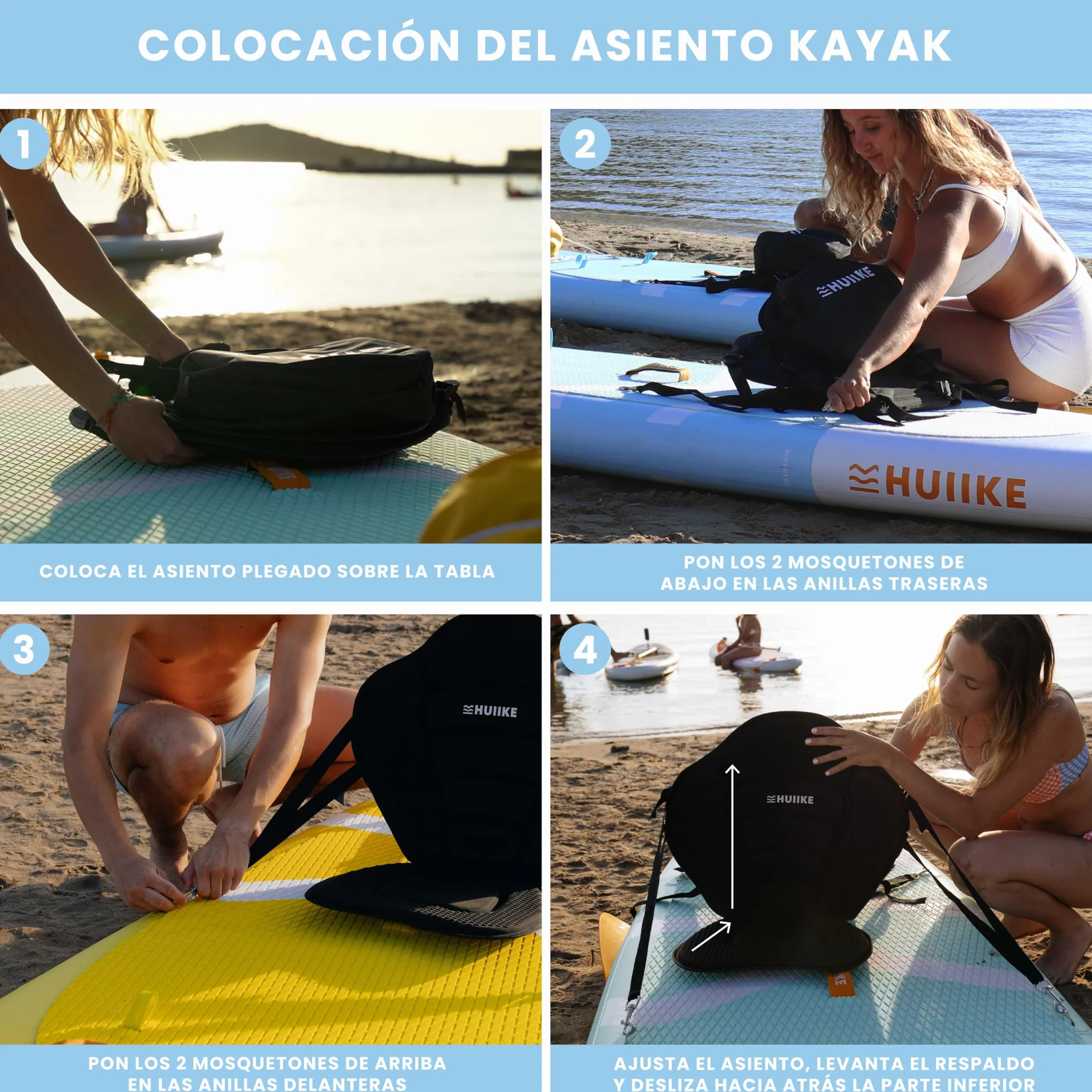 HUIIKE Asiento Paddle Surf y Kayak con 4 Correas Ajustables Acolchado con Bolsa Trasera Silla Sup para Pesca Respaldo