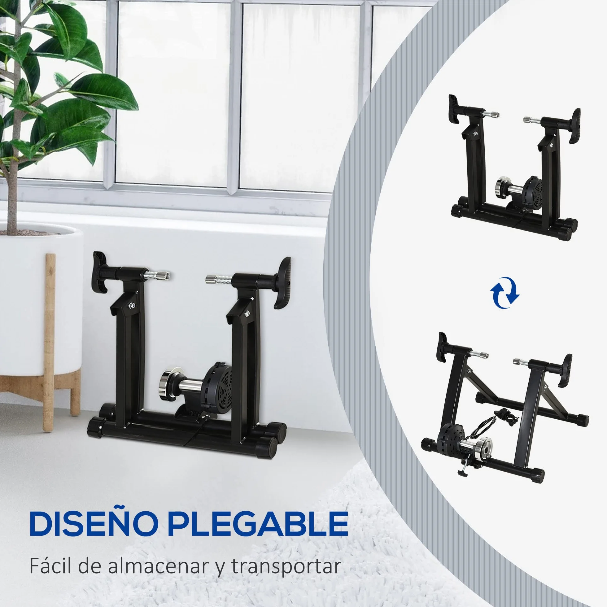 HOMCOM Rodillo de Bicicleta Entrenamiento Plegable con Resistencia Magnética Ajustable de 8 Niveles para Ruedas de 650C/700C o 26-28 Pulgadas para Interior 68x62,5x49 cm Negro