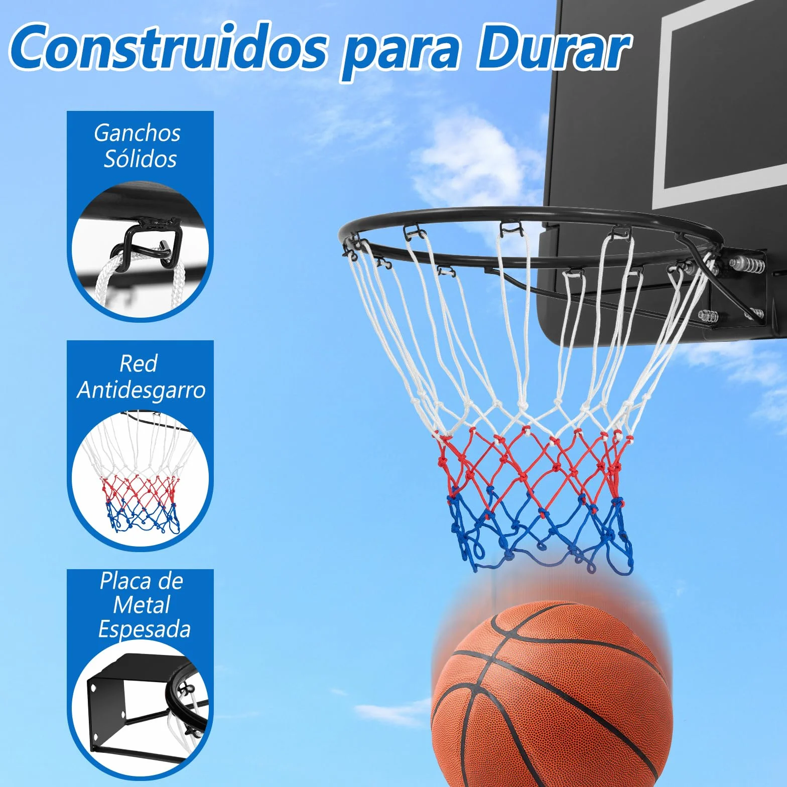 COSTWAY Canasta de Baloncesto Pared Ø 38,5/45 cm, Aro Baloncesto Exterior Interior en la Puerta/Pared con Red, Marco de Acero