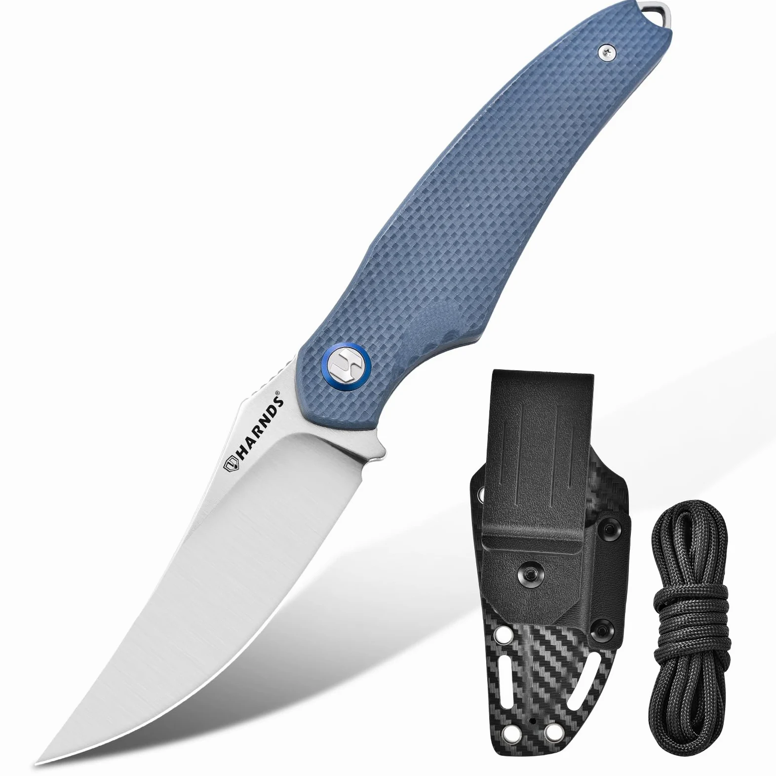 Harnds Tiburón Cuchillo de Hoja Fija para Outdoor con Funda Kydex Hoja de Acero D2 Ideal Cuchillo de Camping Cuchillo de Supervivencia Premium Cuchillo Bushcraft (Gris - Satín)