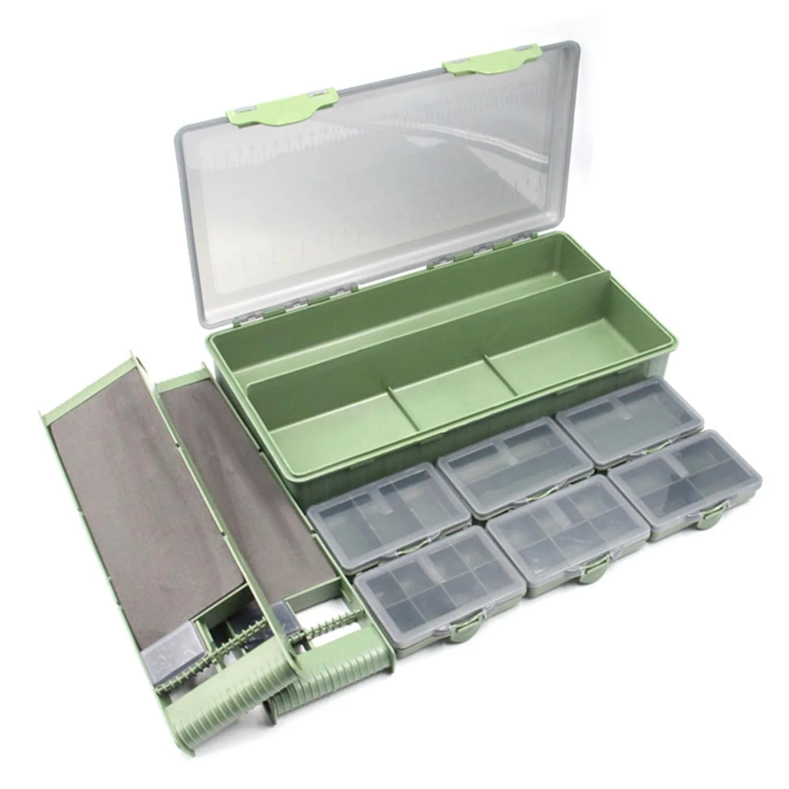 Caja de aparejos de pesca, caja de almacenamiento con múltiples compartimentos con tapa transparente, señuelos de pesca, anzuelos, contenedor para pescadores