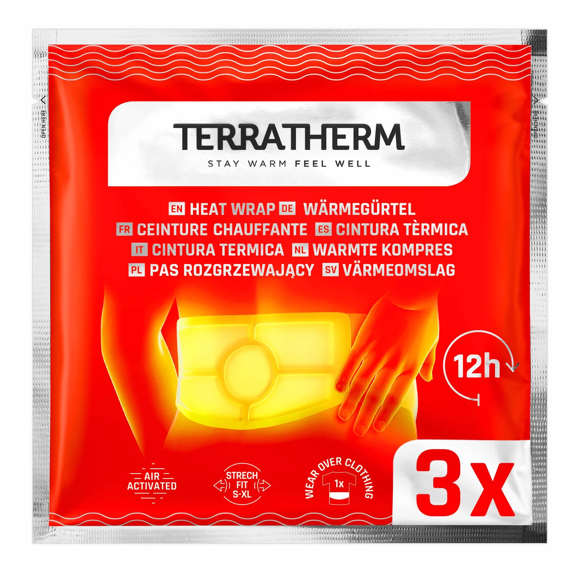 TerraTherm Cintura térmica 12 horas calor profundo calmante Talla S-XL 3 unidades activado por aire 100% calor natural Parche calentador