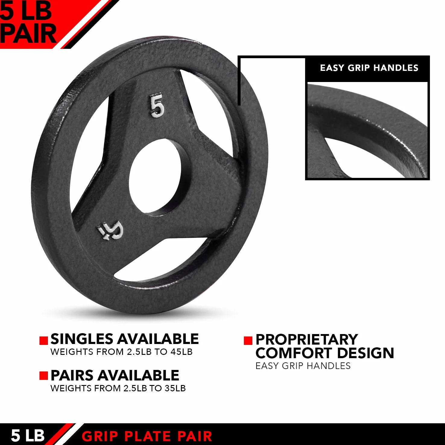 JFIT Olympic - Placa de agarre de hierro fundido de 2 pulgadas o placas de goma de 2 pulgadas para barra, individual o par, 6 pesos disponibles (2.5 libras a 45 libras) para entrenamiento de fuerza,