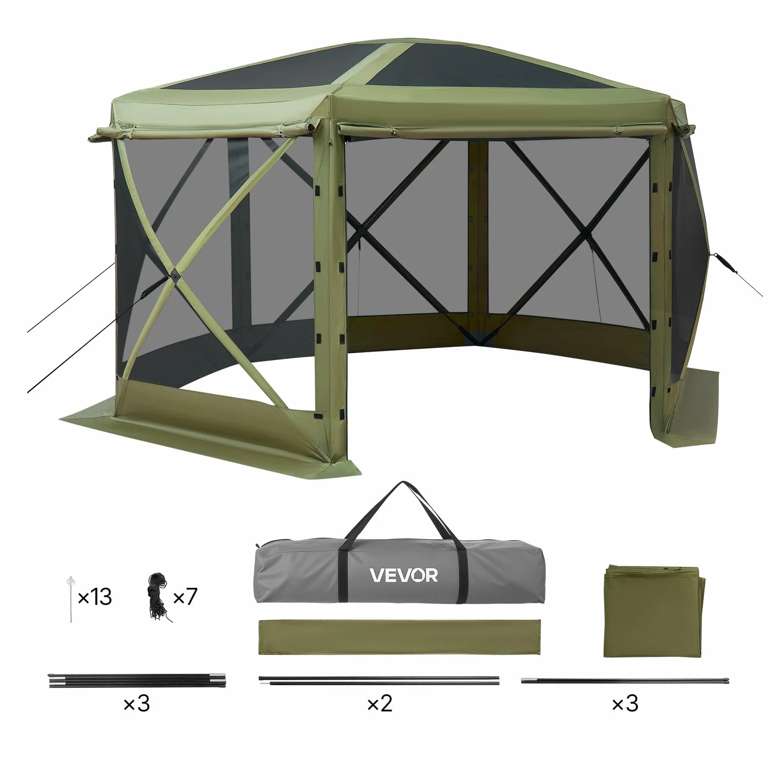 VEVOR Carpa Plegable de 6 Lados 3 x 3 m, Pérgola de Jardín con Techo Desmontable y Bolsa de Transporte, Carpa de Exterior para 6 a 8 Personas, para Fiesta, Camping, Playa, Patio, Jardín, Verde