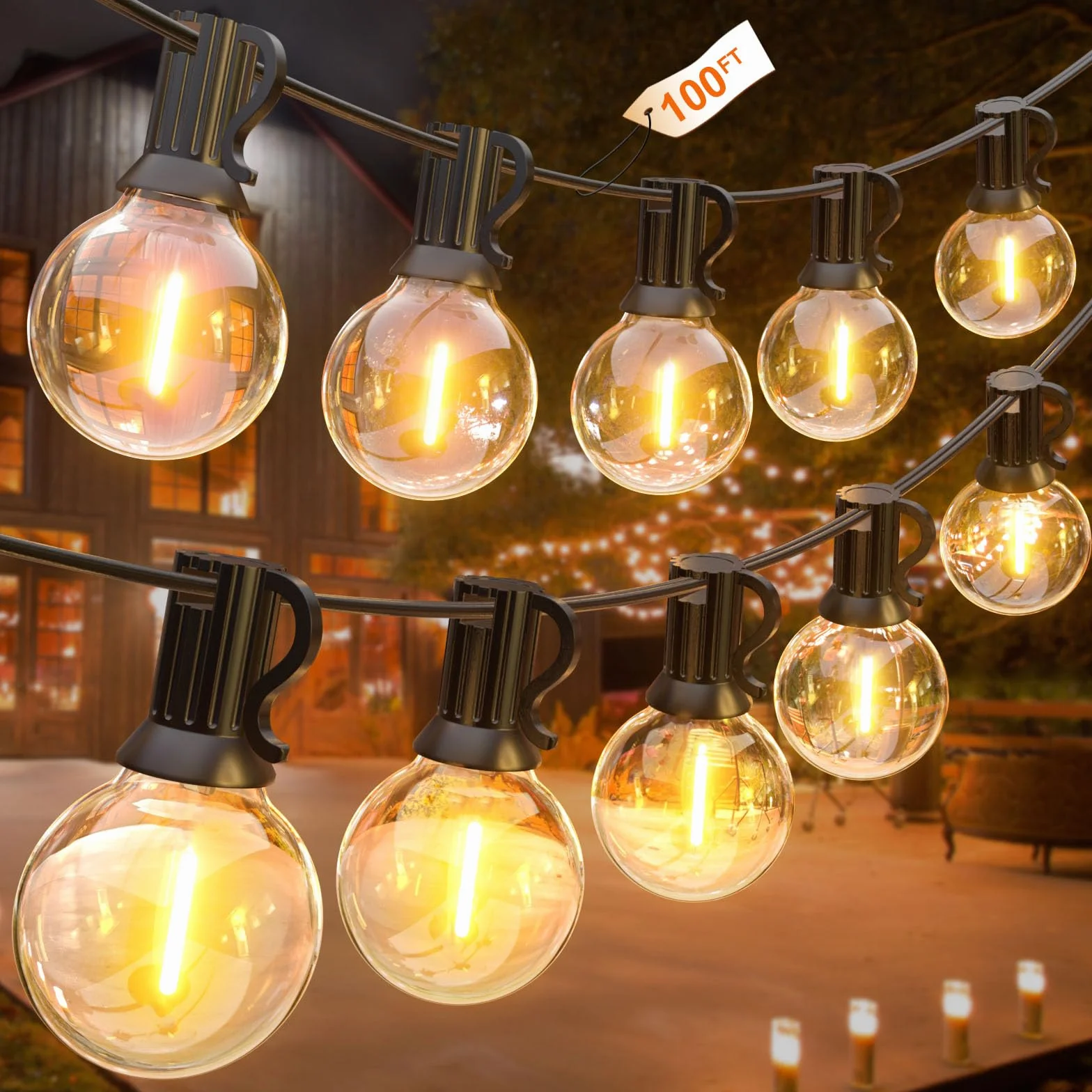 GLUROO 30M Guirnaldas Luminosas LED Exterior G40 Impermeable 50+2 Bombillas Plástico