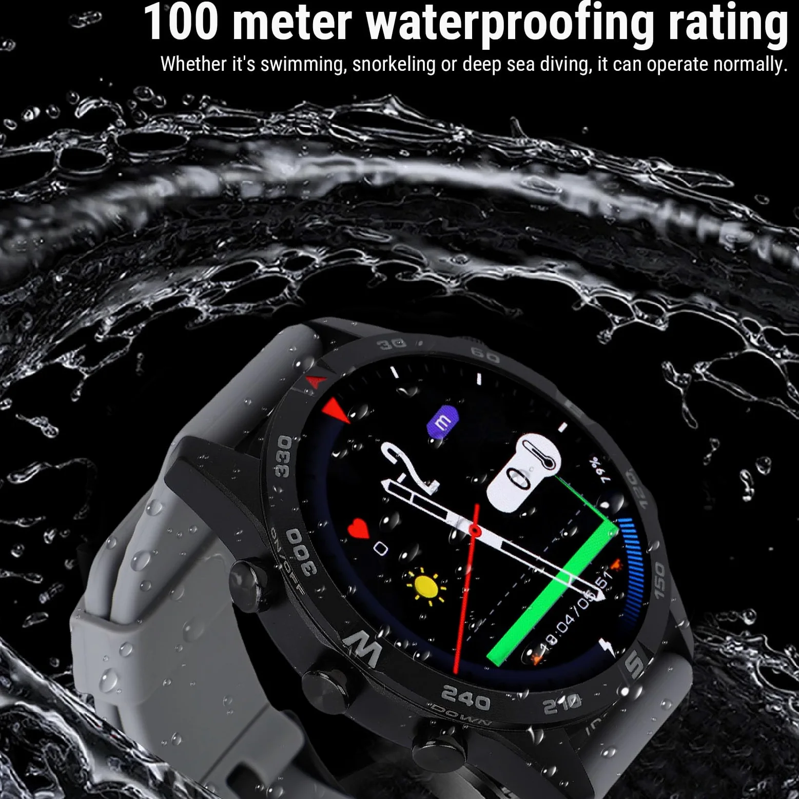 SUNGOOYUE Reloj Inteligente, Reloj de Buceo Inteligente a Prueba de Agua con Sensor de Profundidad de 100 M Duración de la Batería Pantalla de 1,43 Pulgadas para Buceo, Snorkel, Natación,