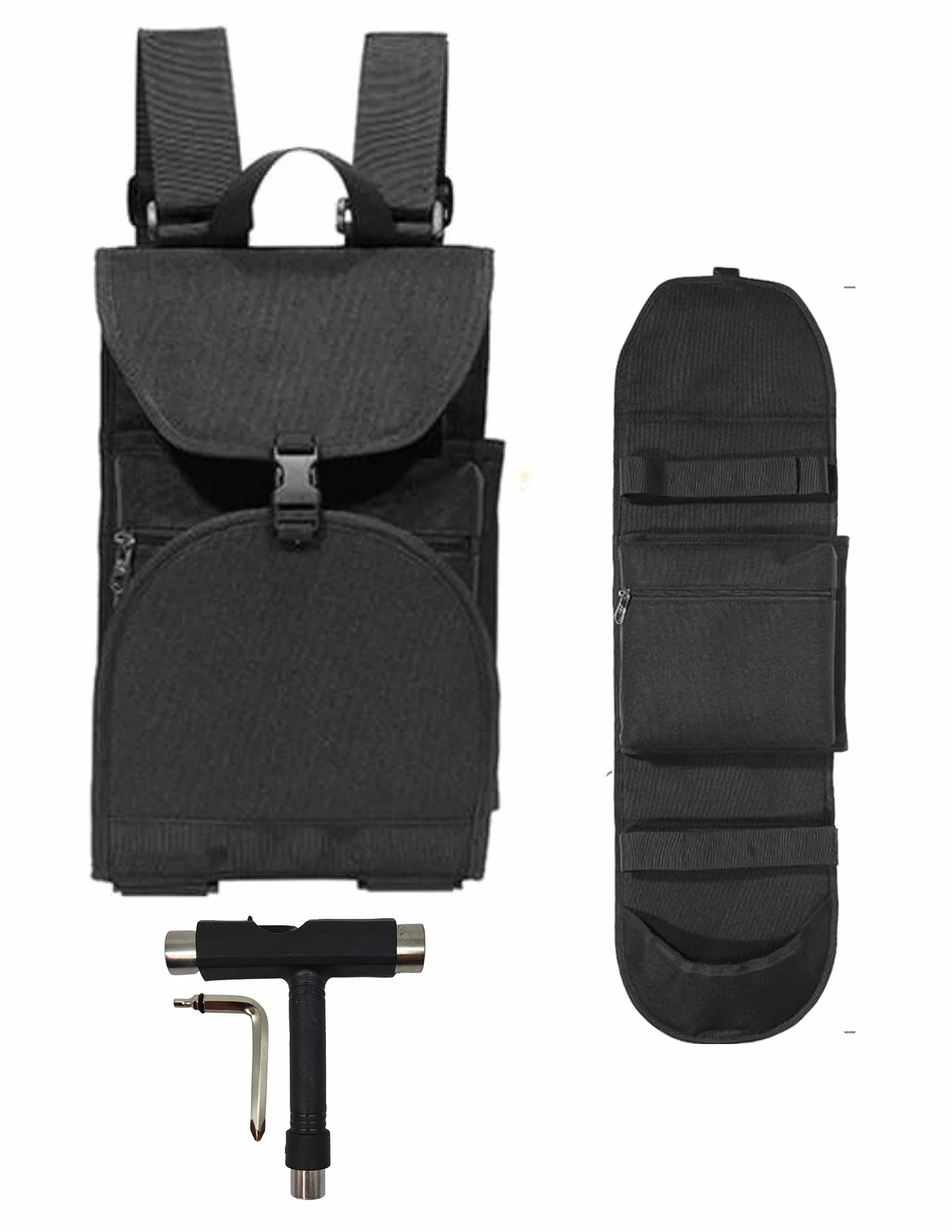 Pack: 1 Mochila Skateboard Bolsa + 1 Llave T Skate Herramienta Llave T Skateboard Accesorio. Monopatin Funda Longboard Bolsa Transporte Mochila Skate Cruiser Regalo Skaters