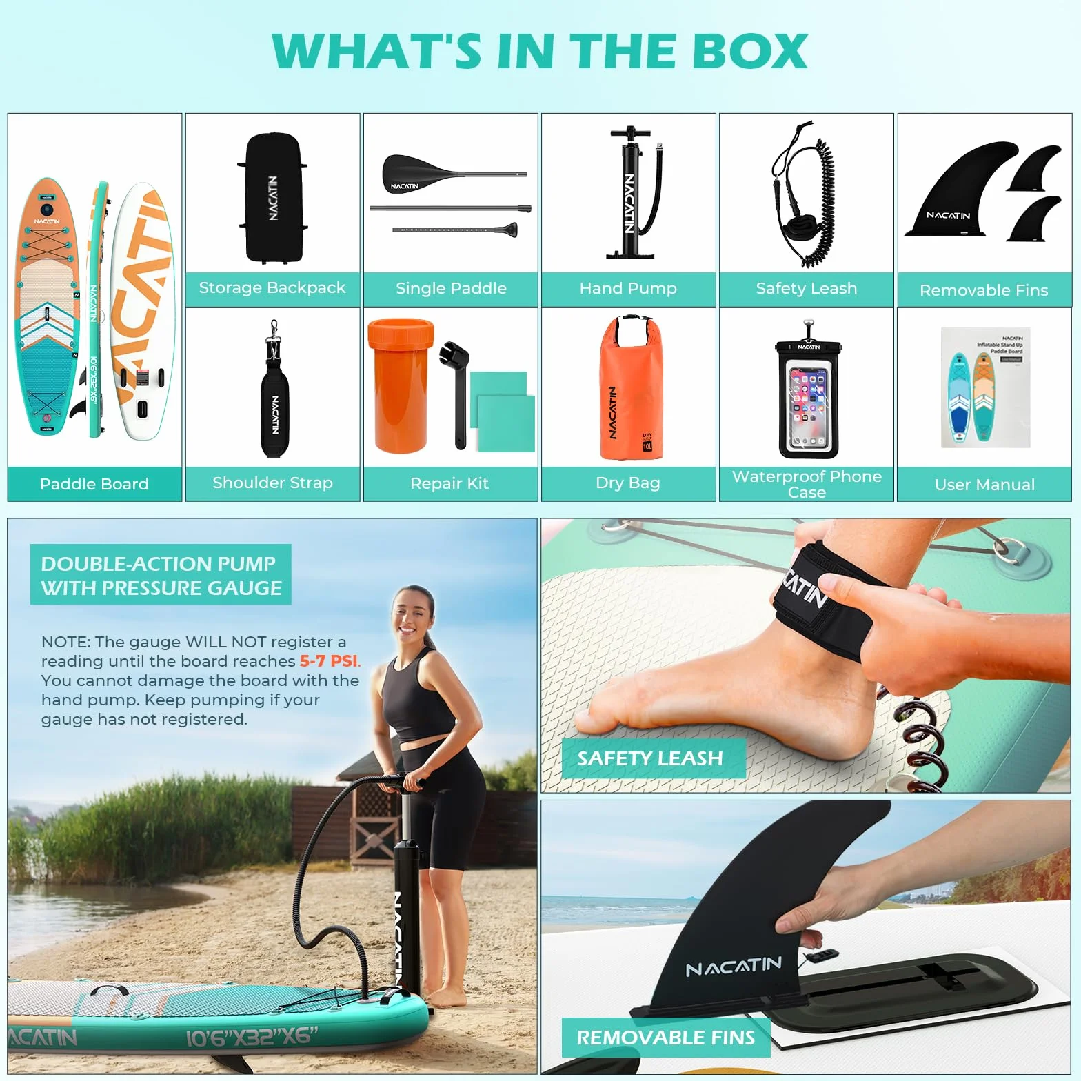NACATIN Inflable Stand Up Paddle Board SUP (naranja)