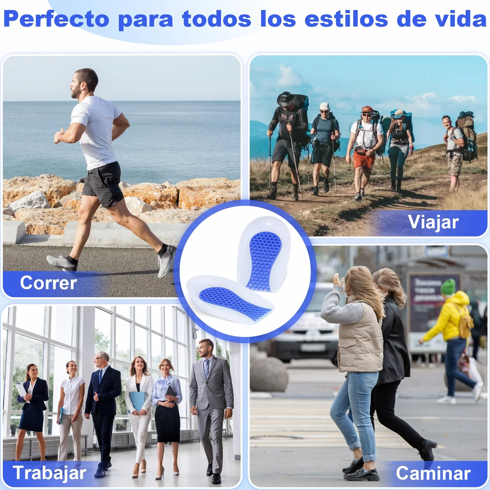 Taloneras de Gel de Silicona, Almohadillas para Talón, Soporte y Amortiguación, Transpirable (1 Par)