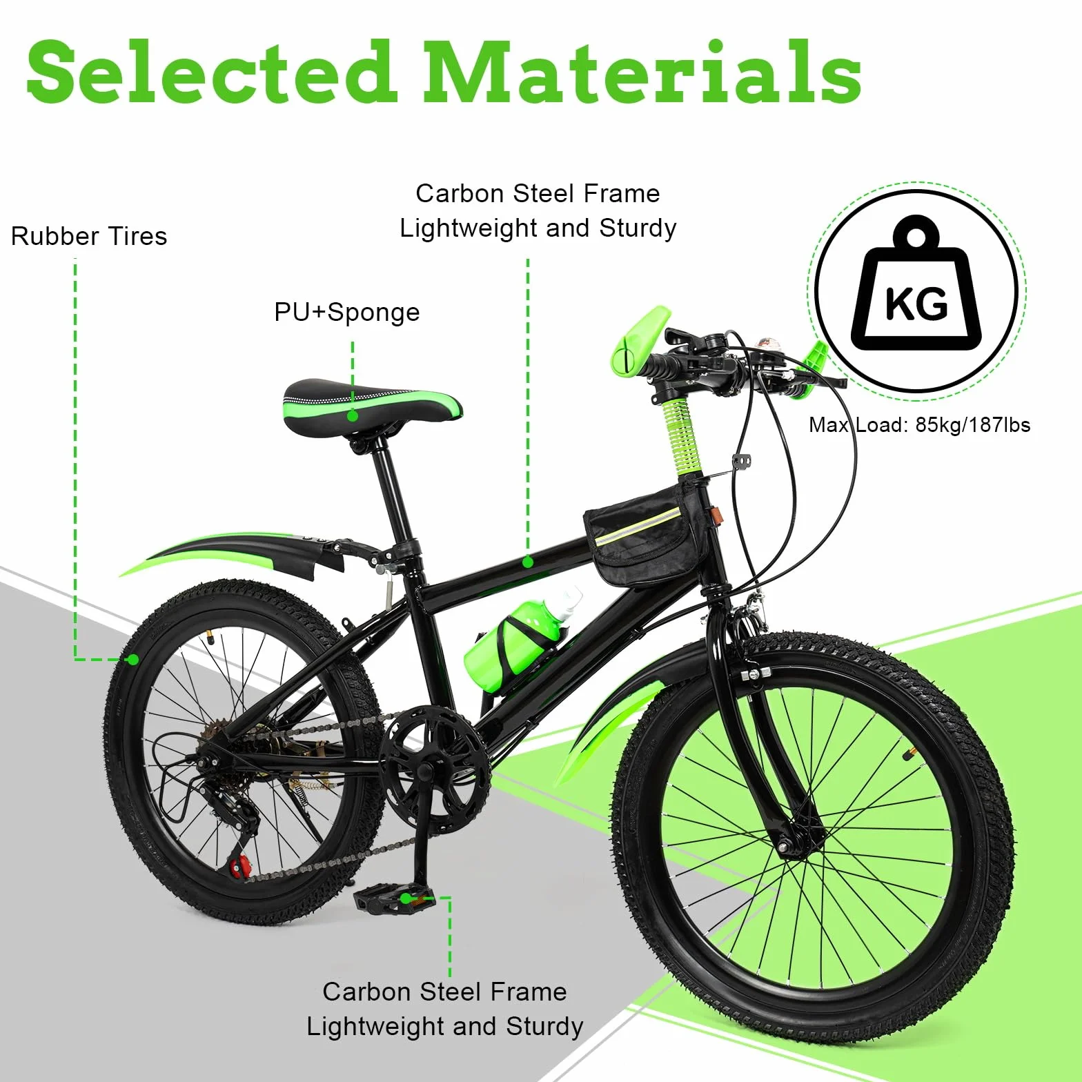 Bicicleta infantil de 20 pulgadas, para niños y niñas de 6 a 13 años, altura ajustable