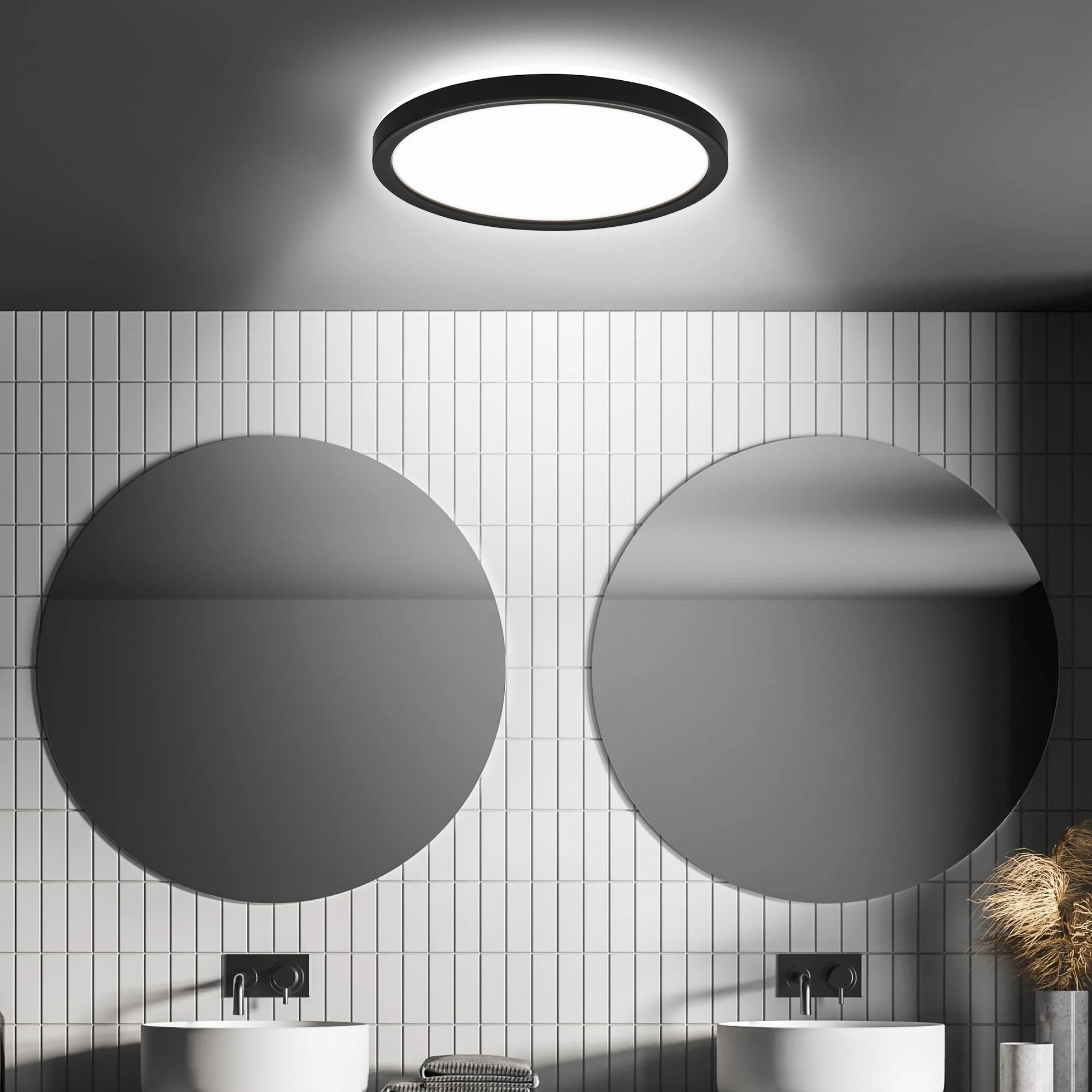 BRILONER Lámpara de techo LED con detector de movimiento IP44 24x3 cm negro