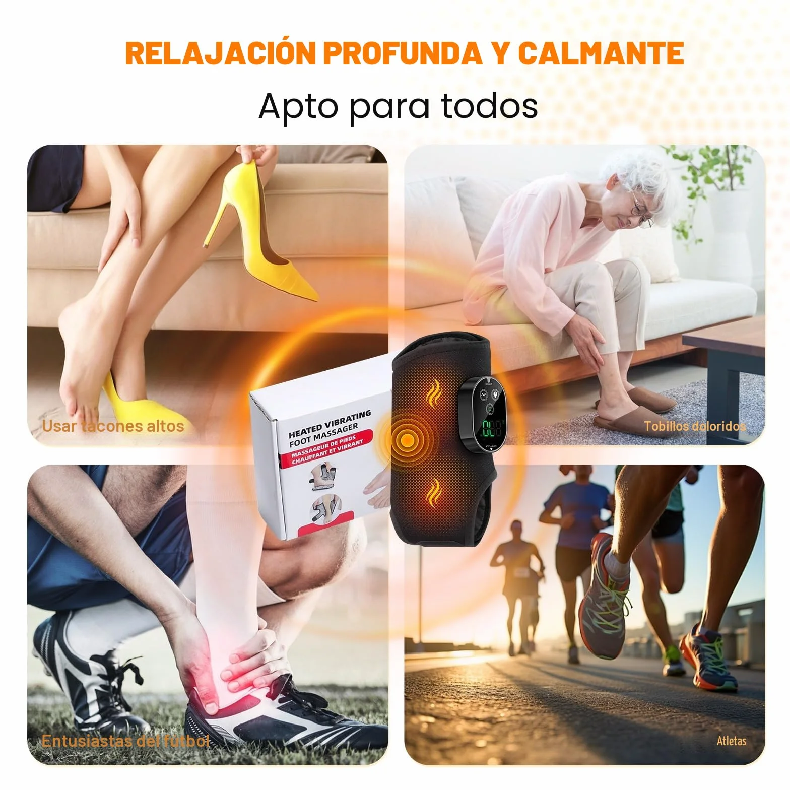 Masajeador de Pies Eléctrico 3 en 1 Inalámbrico, 3 Modos, 6 Niveles de Calor, Temporizador
