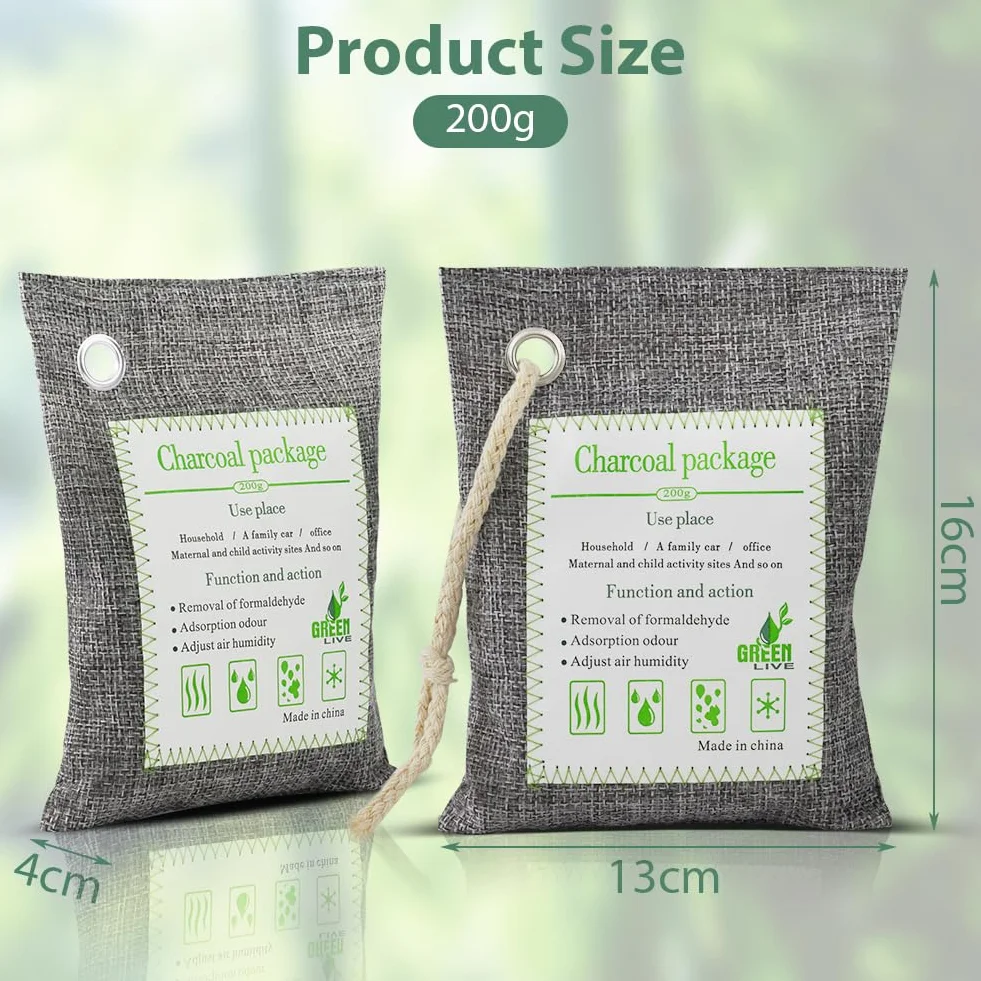 HOTUT Bolsas de Carbón Activado de Bambú 4x200g Purificadoras de Aire Desodorizantes para Coche Baño Armario