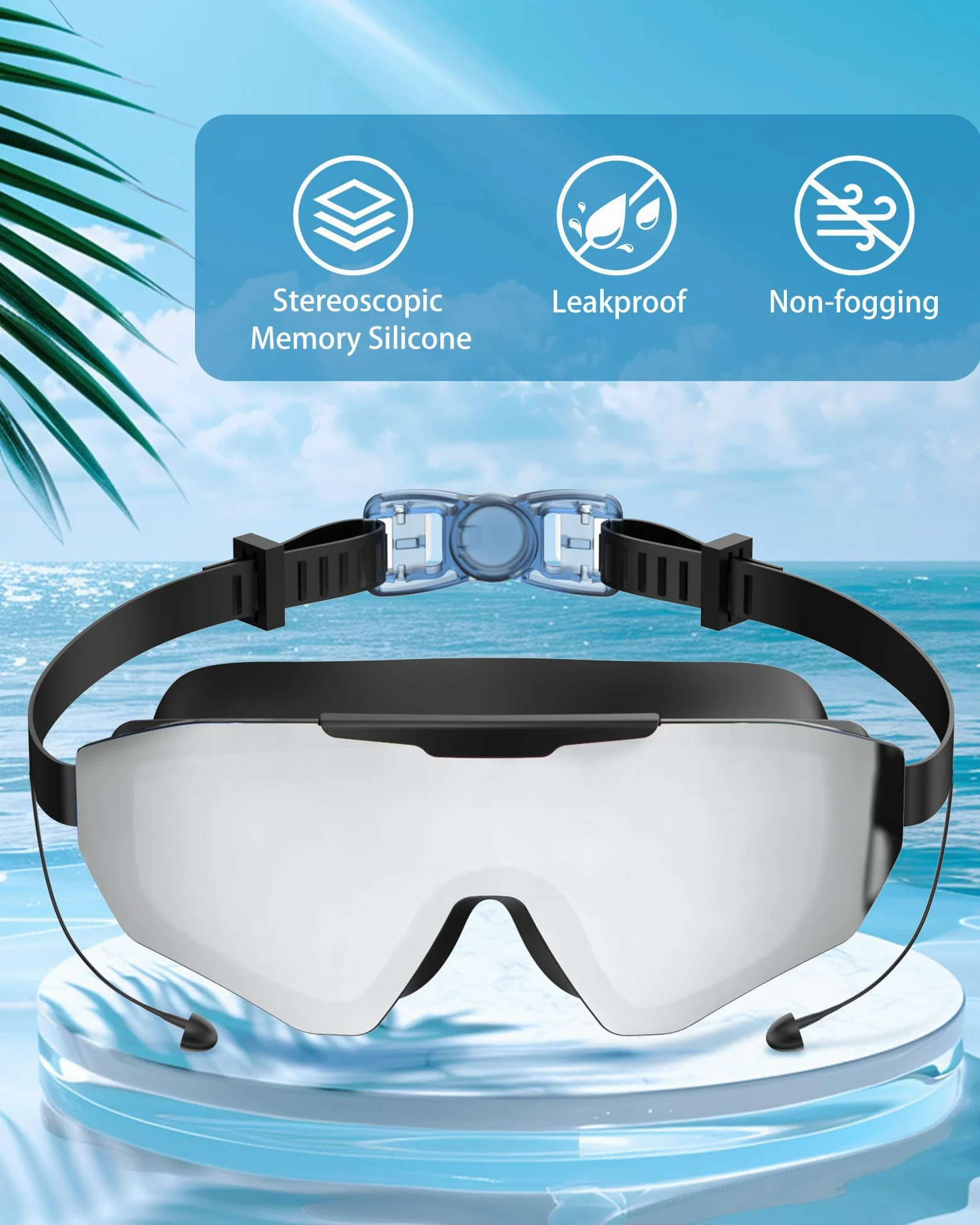 Gafas de natación para hombres y adultos, gafas de natación antivaho de cobertura completa, lentes UV de 3 colores y desmontables