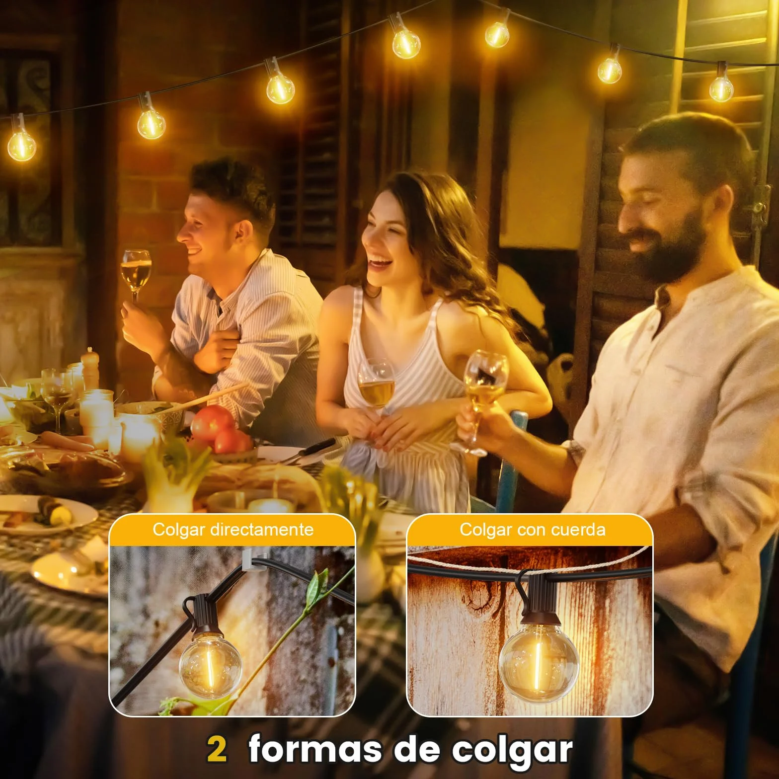Yuusei Guirnalda Luces LED Exterior 40MX2 Mando Distancia IP45 2700K Blanco Cálido G40 Irrompibles 80M