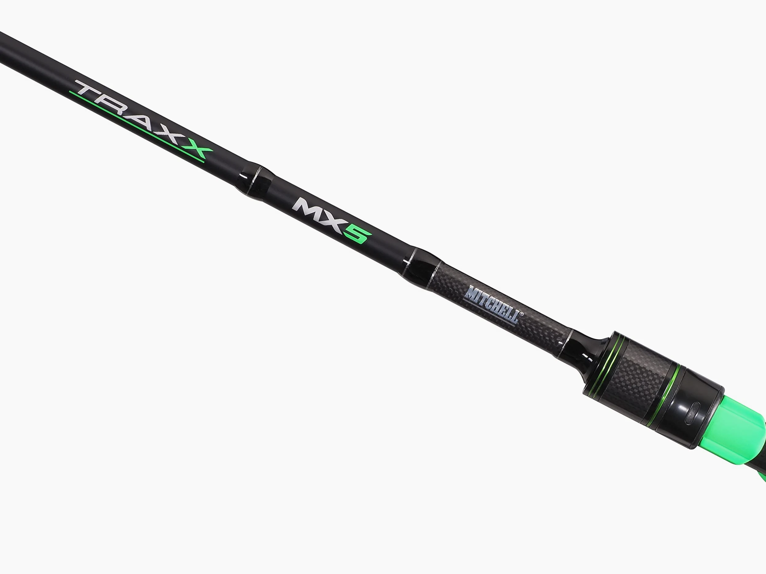 Mitchell TRAXX MX5 - Cañas de Pescar, Gama versátil de cañas para Spinning, Jigging, dropshot y fundición, rápidos y sensibles M30 Carbon Blanks, guías Seaguide XOG, Negro/Verde neón