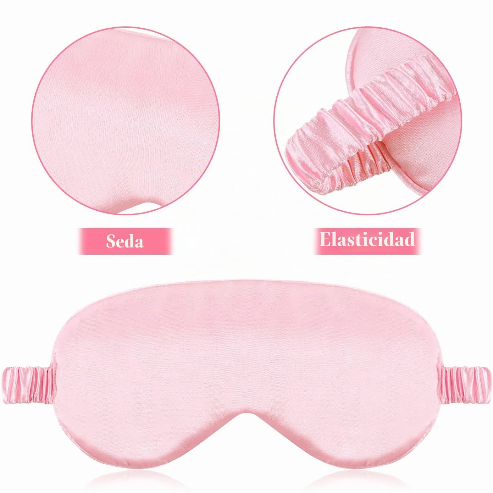 Máscara para Dormir de Seda Suave con Correa Elástica - Paquete de 2 - Negro Rosa