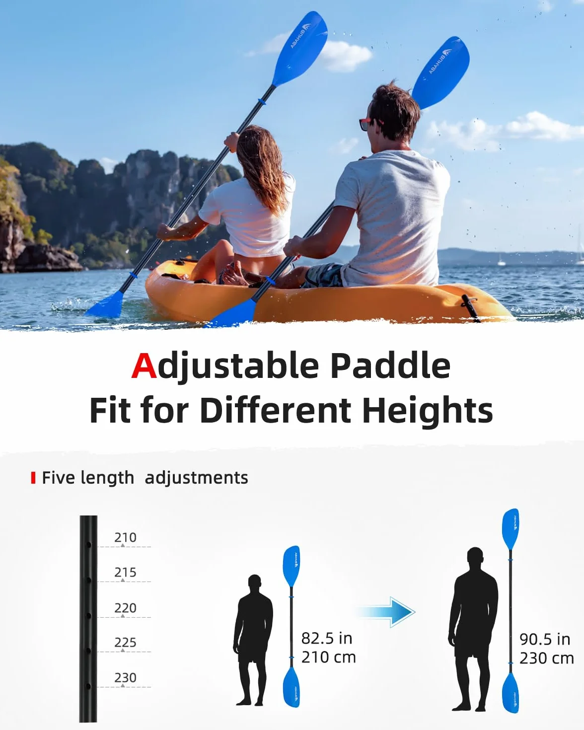 Abahub Remo Kayak Ajustable 210cm 230cm Pala Doble Aluminio