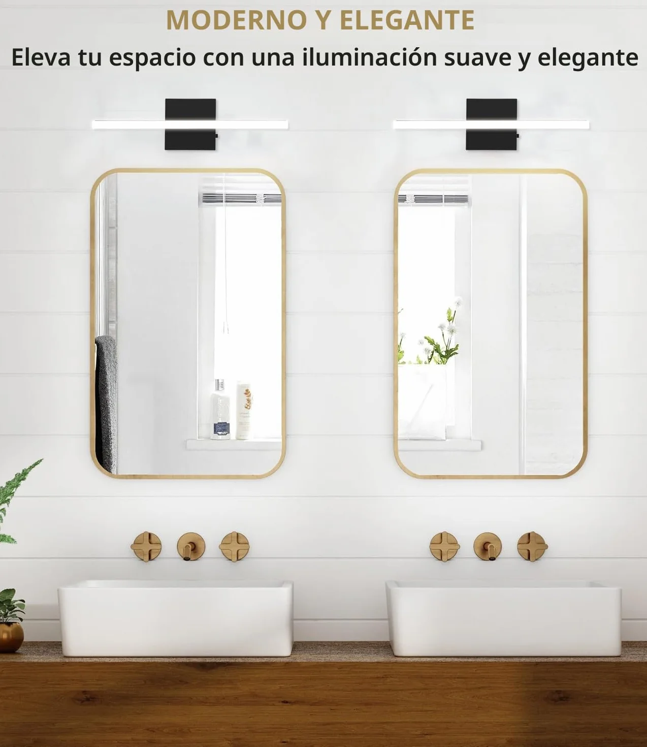 Lámpara de Espejo para Baño 40CM LED 3000-6000K Control de Color Aplique Acrílica Pared Moderna