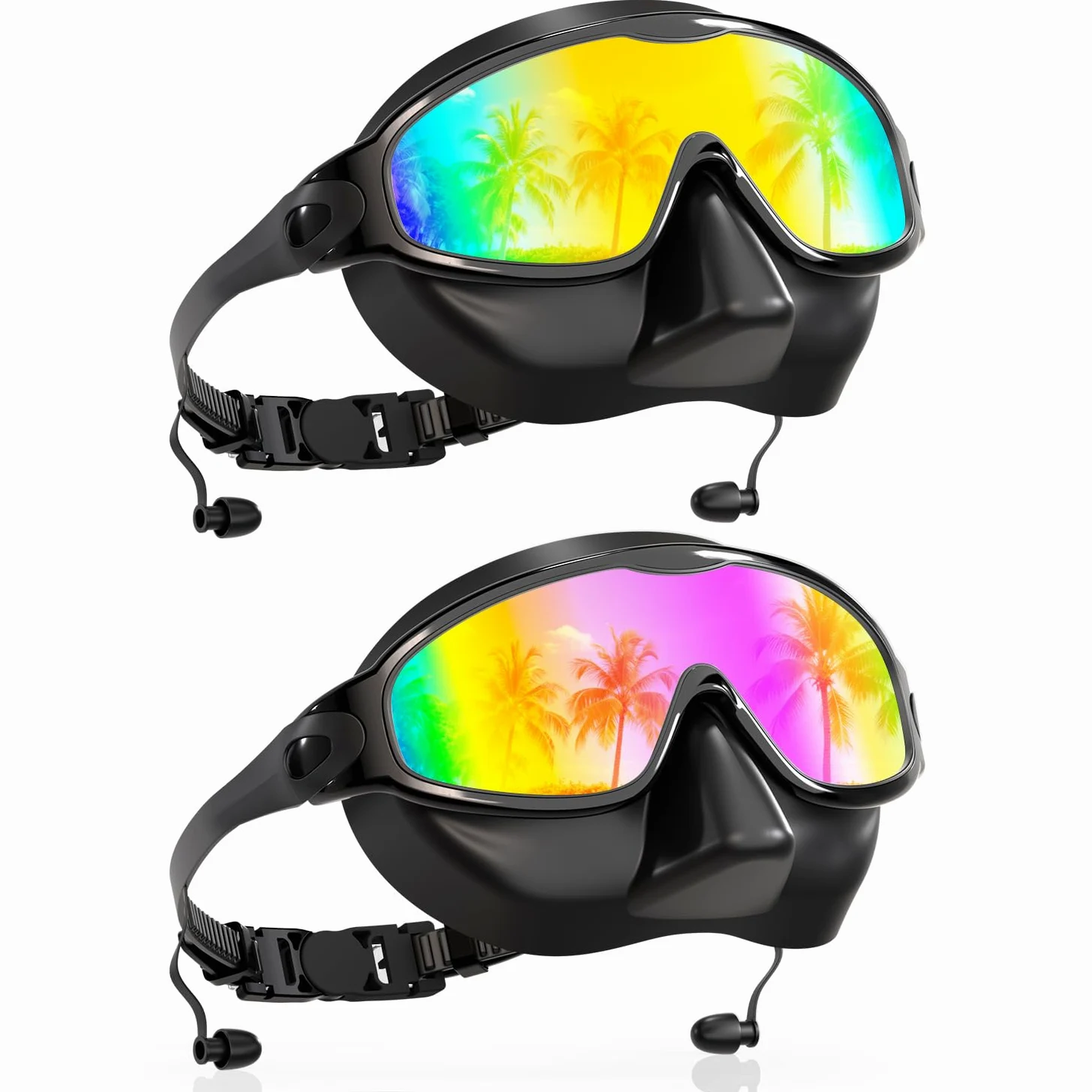 Aegend Gafas de natación con cubierta de nariz para adultos, paquete de 2 gafas de natación de visión amplia, antivaho, UV, sin fugas, para hombres y mujeres
