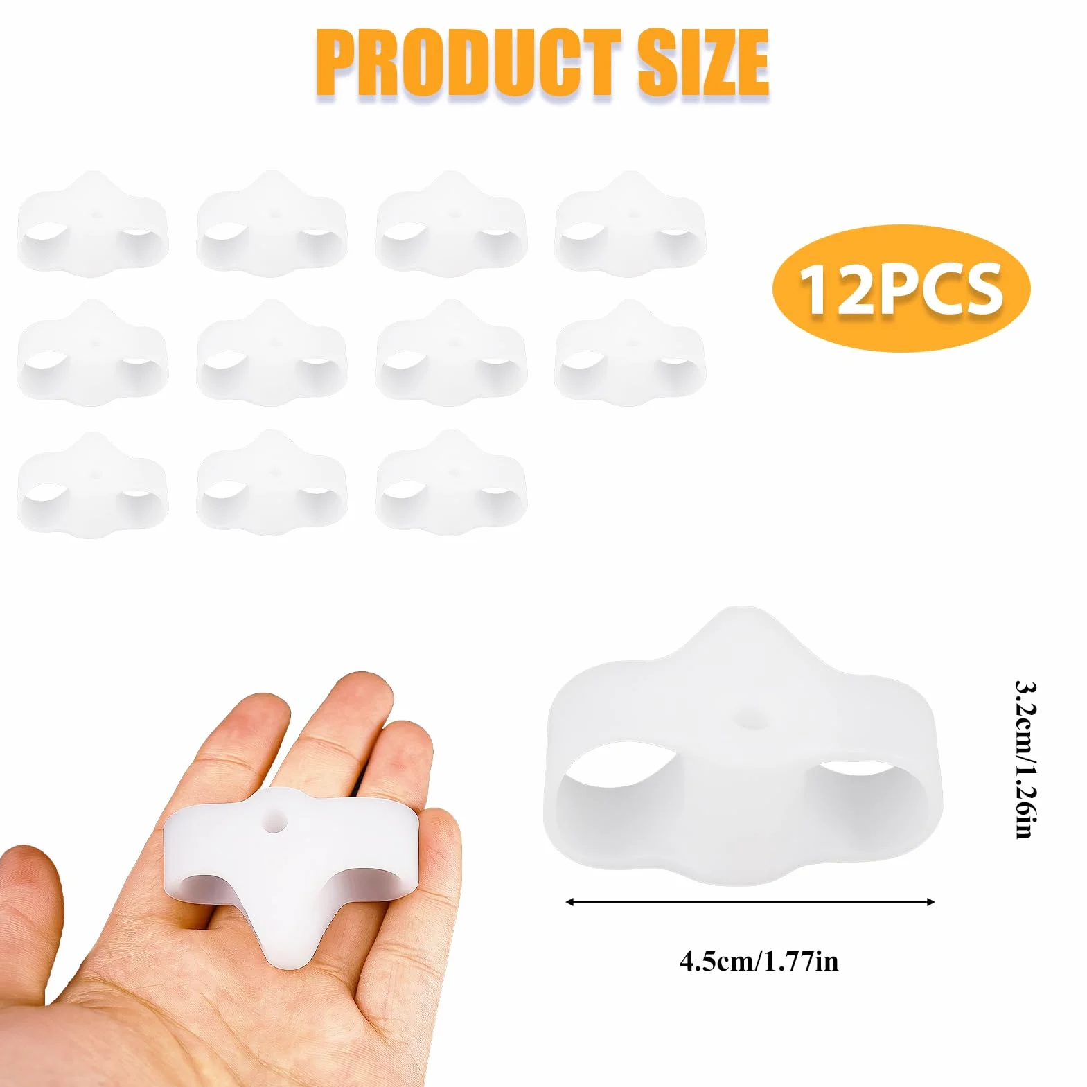 Separador Dedos Pie Hallux Valgus Juanetes Flexibles Alineación Dedo Pack 12 Blanco