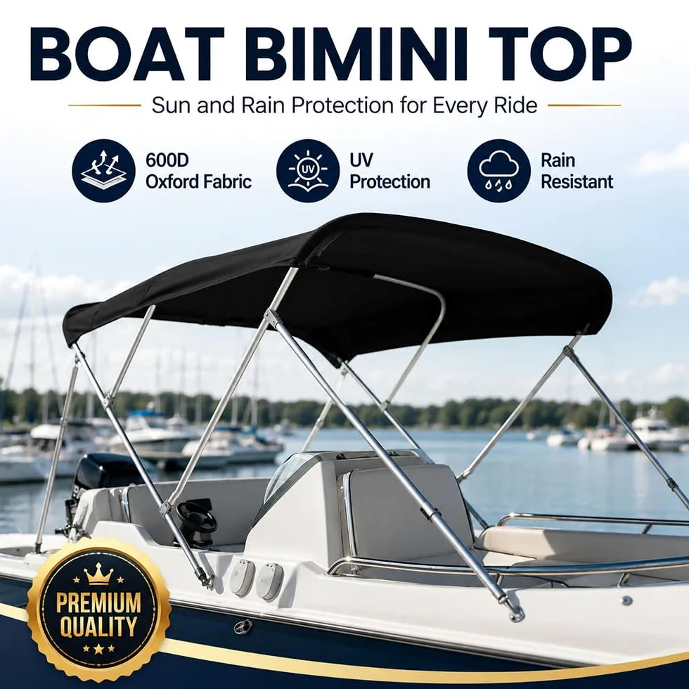 Lona Bimini para Barco, Techo de Sombra Marina para Nautique Ski Nautique 200 | Tela Oxford 600D, lona de repuesto para bimini abierto, ayuda a bloquear el sol y resistir la lluvia