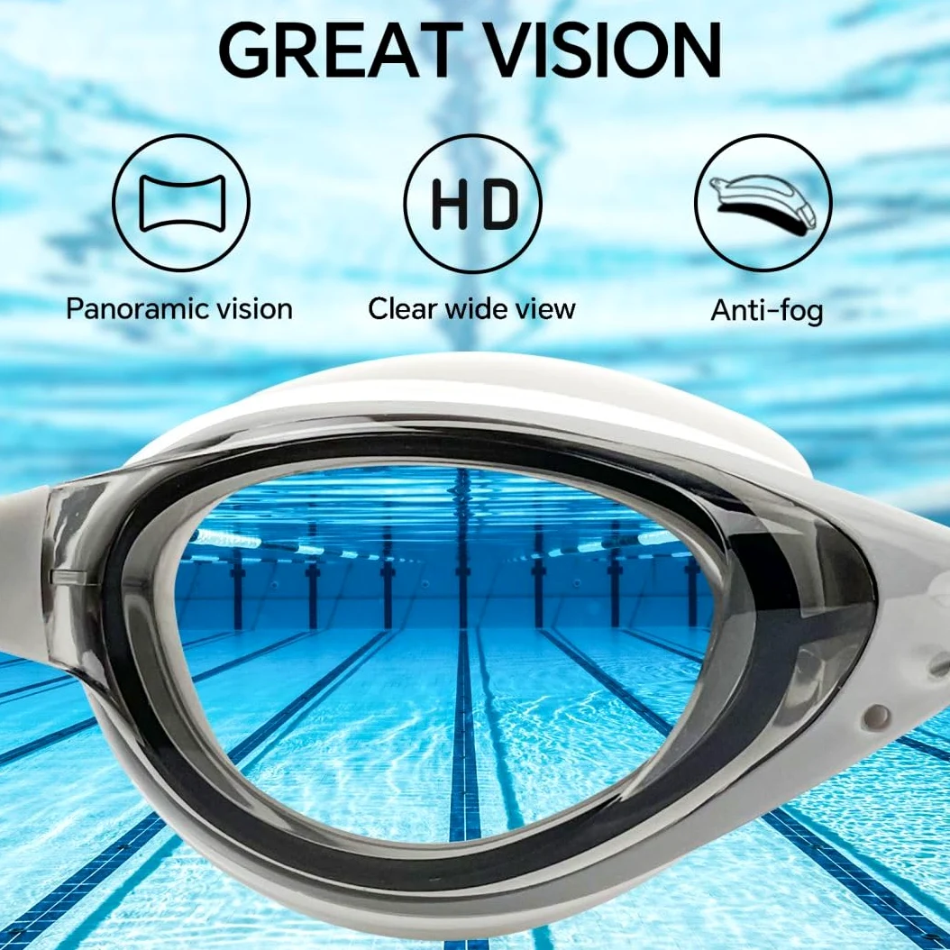 Gafas de natación para miopía, para adultos, jóvenes, hombres, mujeres, antivaho, anti-UV, para natación en interiores y exteriores, sin fugas, color gris -5.0