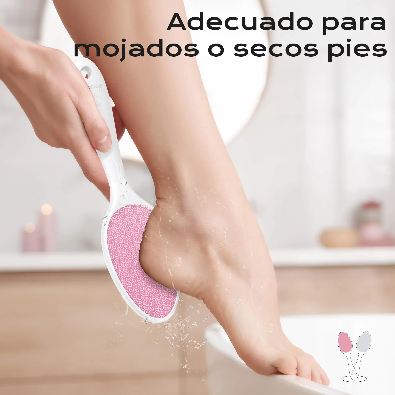 Lima Para Pies Nano Vidrio 2 en 1 - Foot File Profesional con Mango Largo, Elimina Durezas y Callosidades, Uso Húmedo/Seco - Rosa