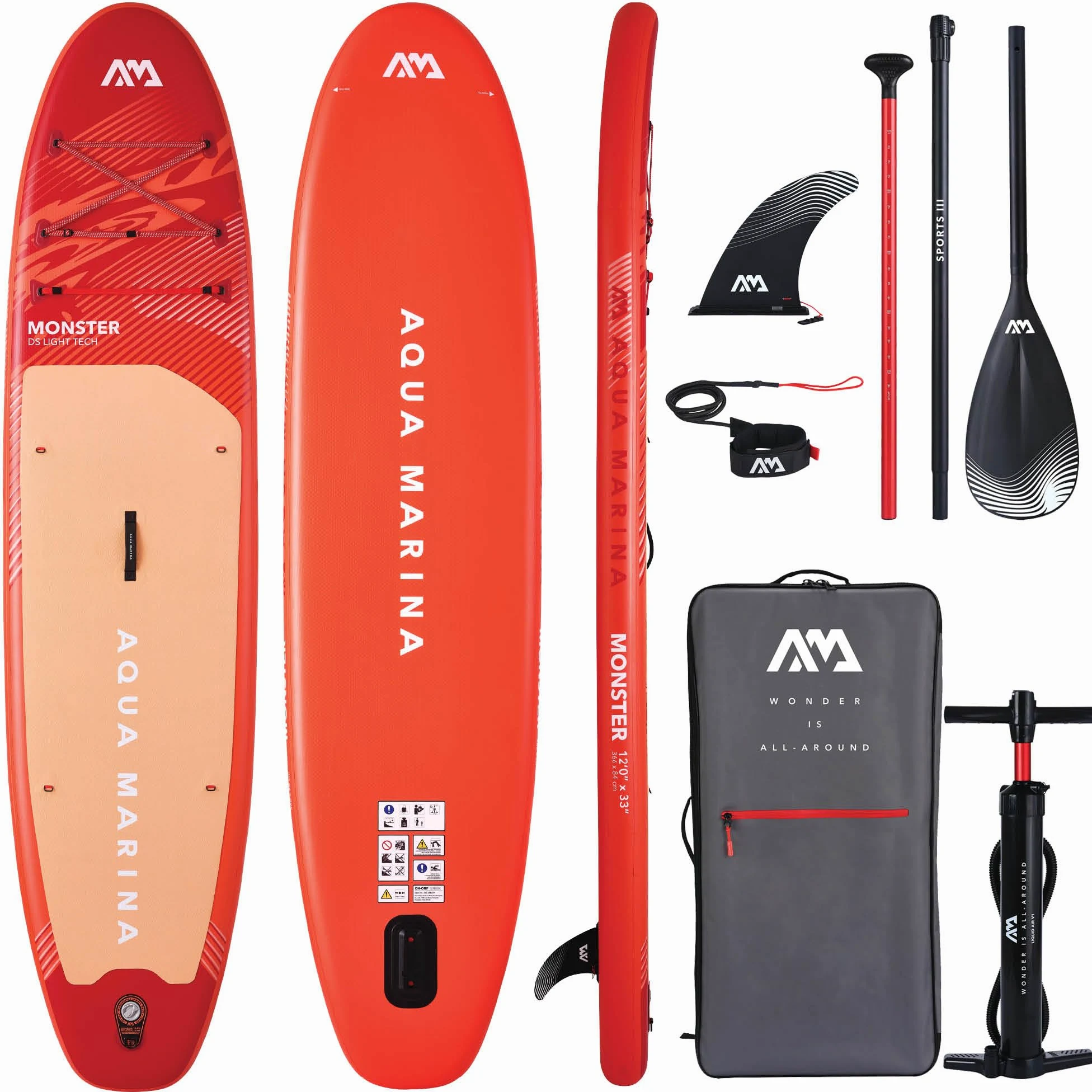 Aqua Marina Monster - Paquete de Tabla de Remo Inflable de 12 pies 0 Pulgadas