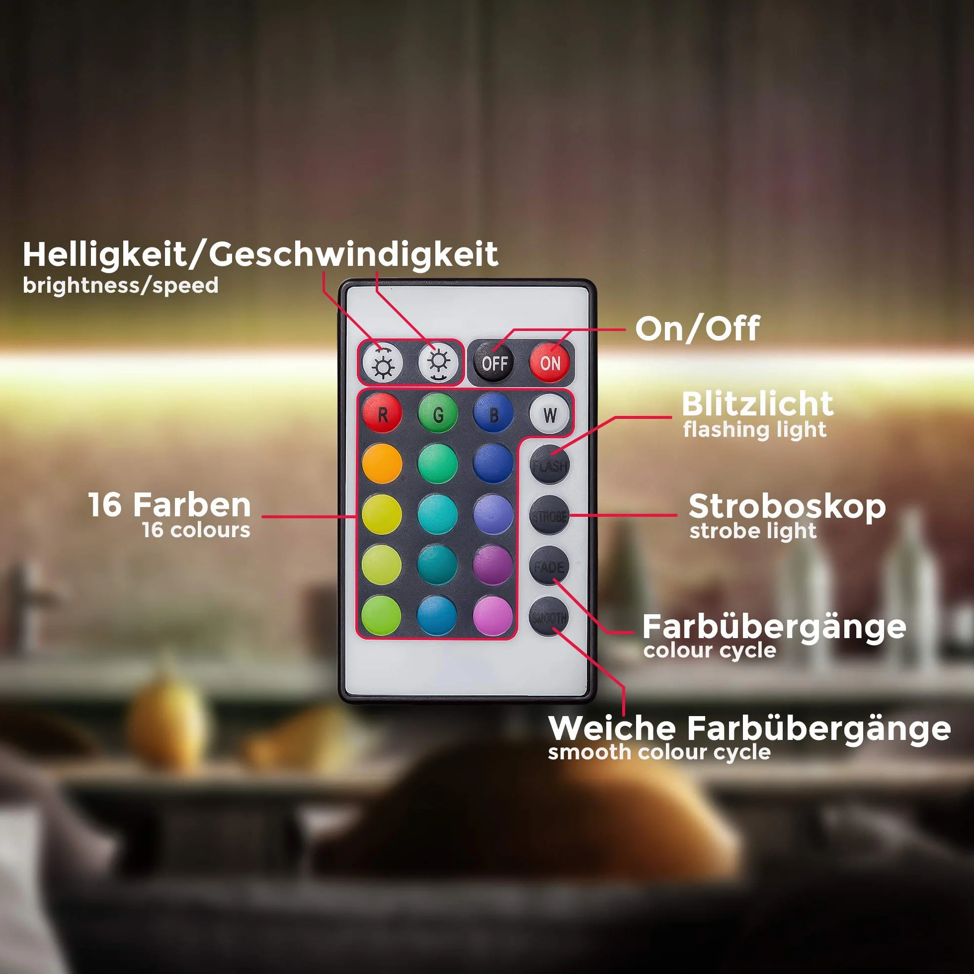 B.K.Licht Tira LED RGB 3m Silicona Autoadhesiva Control Remoto Acortable
