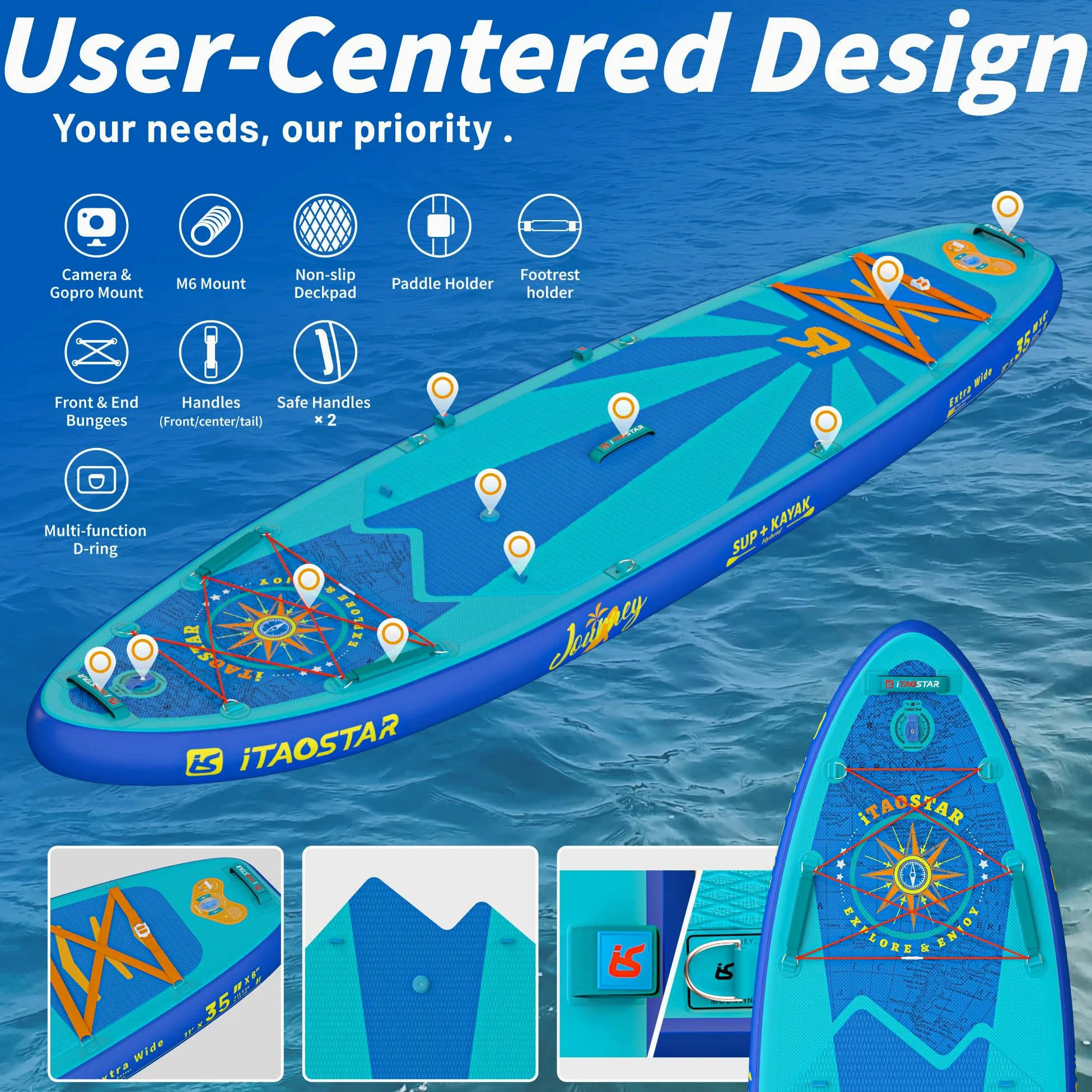 iTAOSTAR Journey - Tabla de remo, 351 cm, 335 x 86 cm o 335 x 89 cm, extraancha, todo en uno, aletas personalizadas, hinchable, estable, para adolescentes y personas adultas de todos los niveles