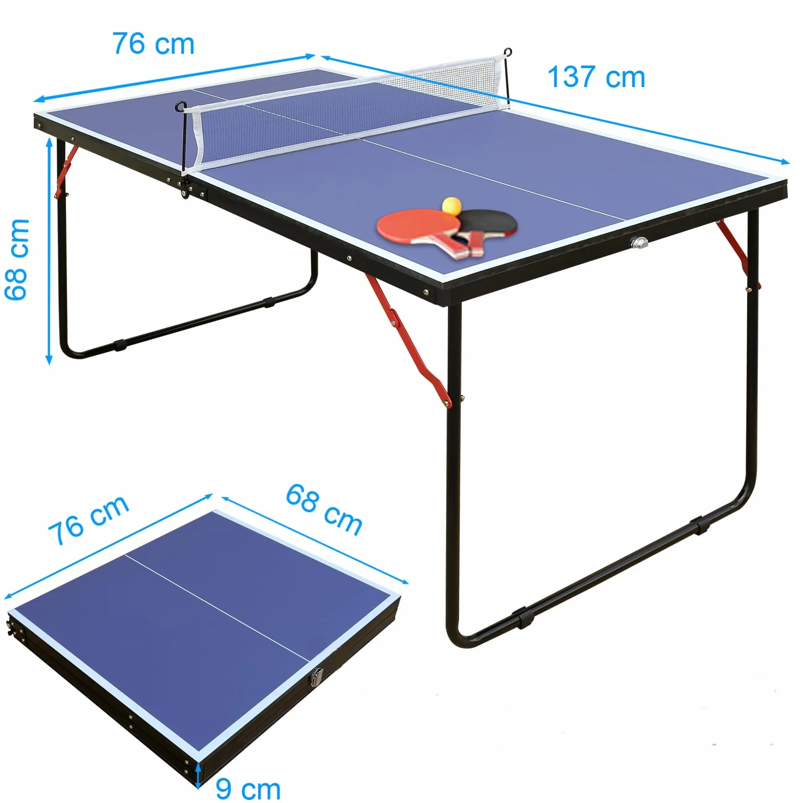 Mesa de Ping Pong Plegable 137x76x68 cm Madera con Red, Paletas y Pelotas