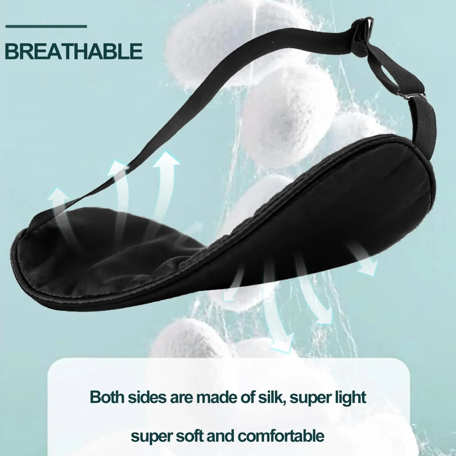 Antifaz para Dormir de Seda 2 Piezas Ultrasuave, Correa Ajustable, Negro