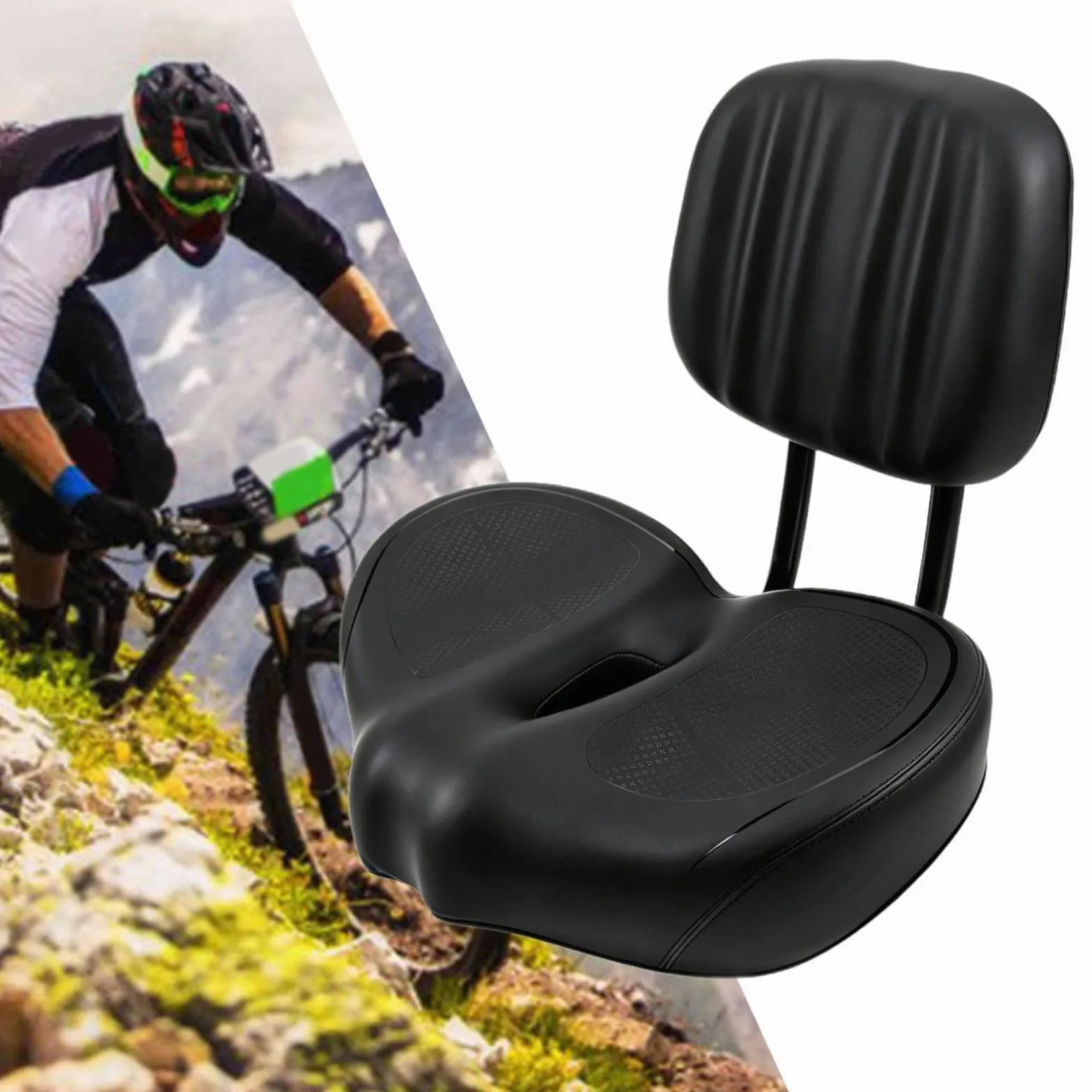 Sillín de Bicicleta con Respaldo, Sillín Extra Ancho con Amortiguación, Ancho Y Estable, Diseño Ergonómico con Soporte de Espalda Ajustable, Ap