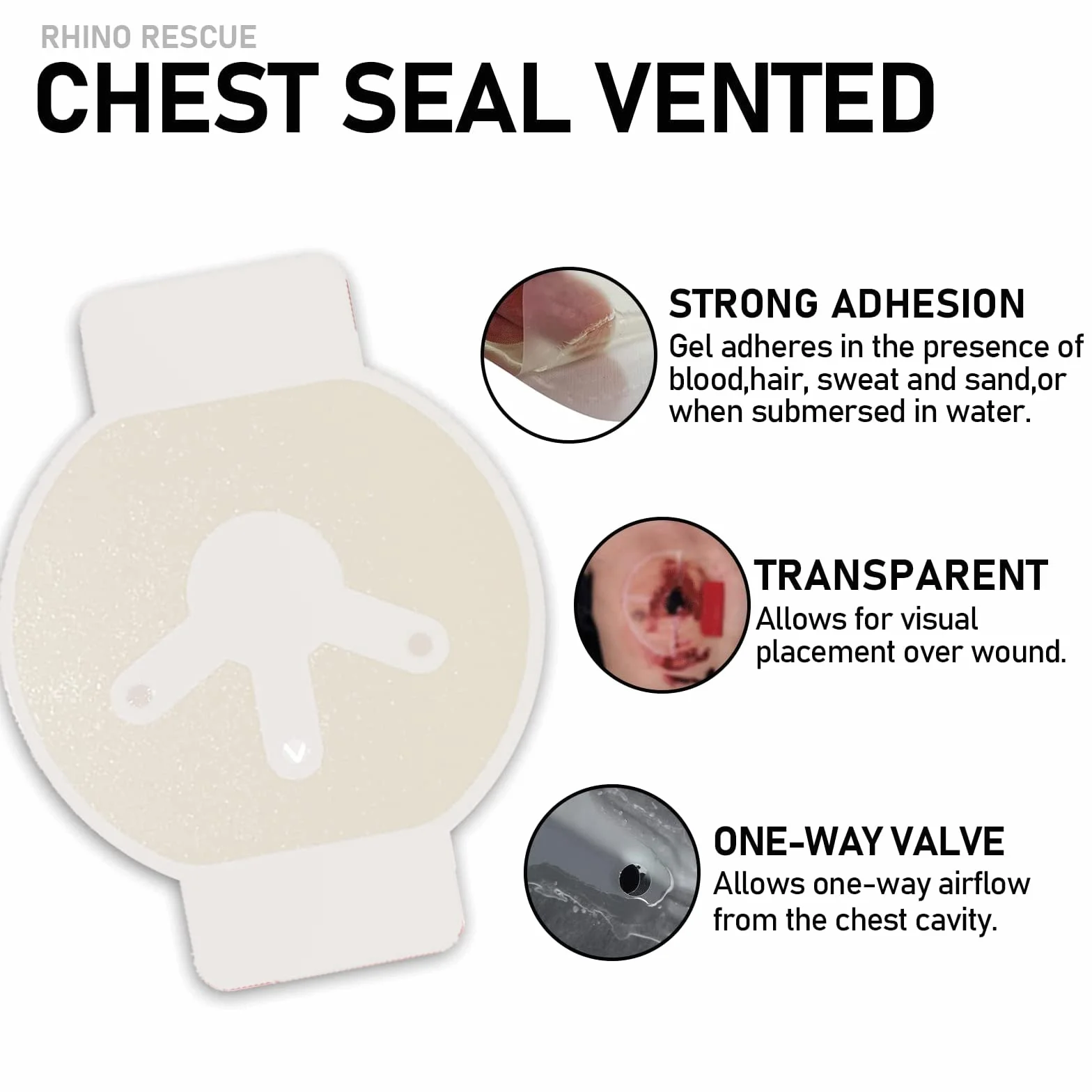 RHINO RESCUE Vent Chest Seal Vendaje de Trauma de Emergencia Kit de Primeros Auxilios (2 PCS)