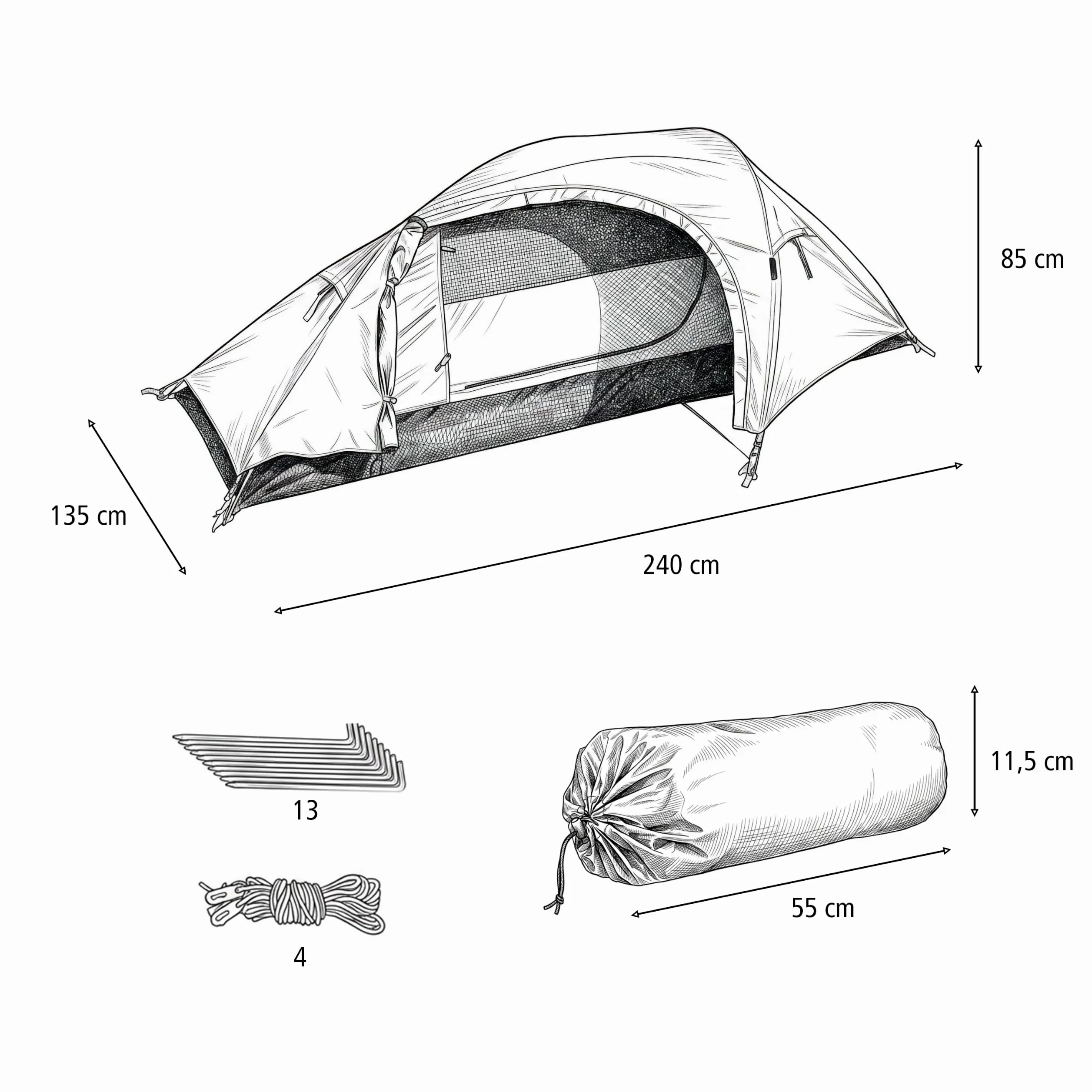 Mil-Tec Recom 1-Person Compact Lightweight Durable Weatherproof Wind & Storm-Resistant Easy-to-Install Tactical Outdoor Hiking Camping Tent with Zipper Entrance & Mosquito Net