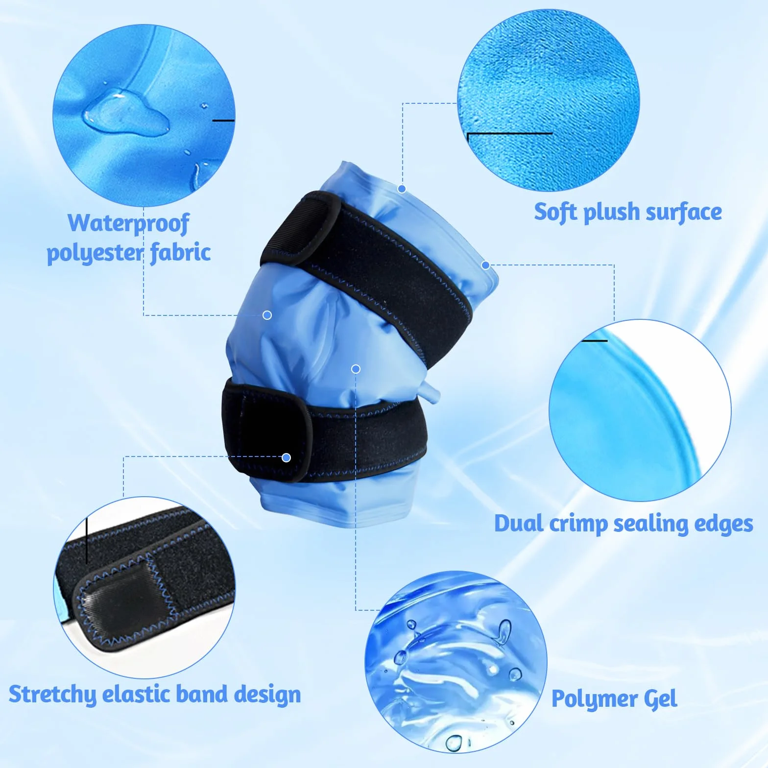 Bolsa Hielo Reutilizable con Correas, Compresa Fría Caliente para Lesiones Piernas Hinchazón Esguinces