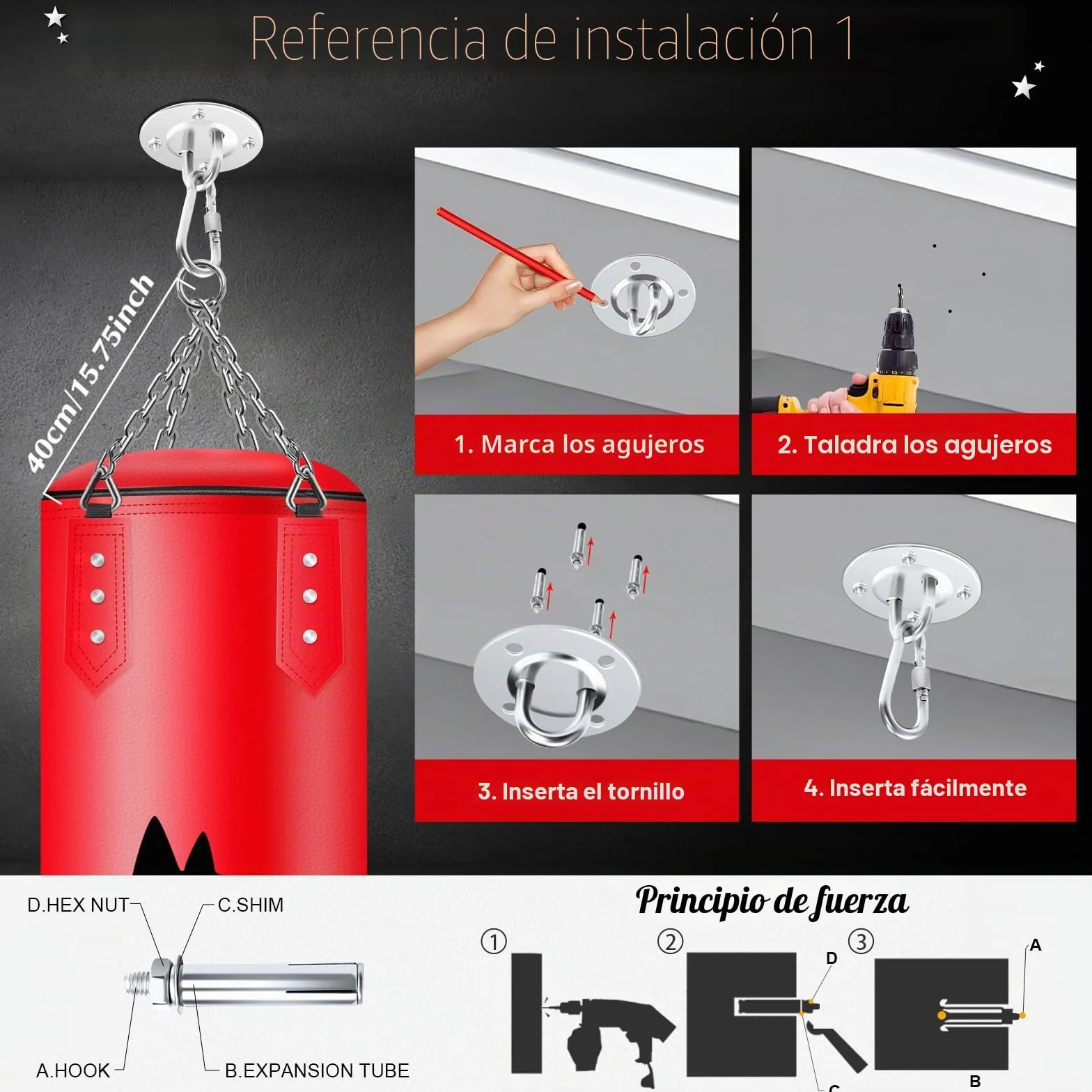 Saco de Boxeo para Colgar,120cm Sin Rellenar Saco Boxeo con Una Gama Completa de Accesorios, Microfibra de Cuero Bolsa Pesada para La Formación de Kickboxing Fitness MMA Grappling Muay Thai