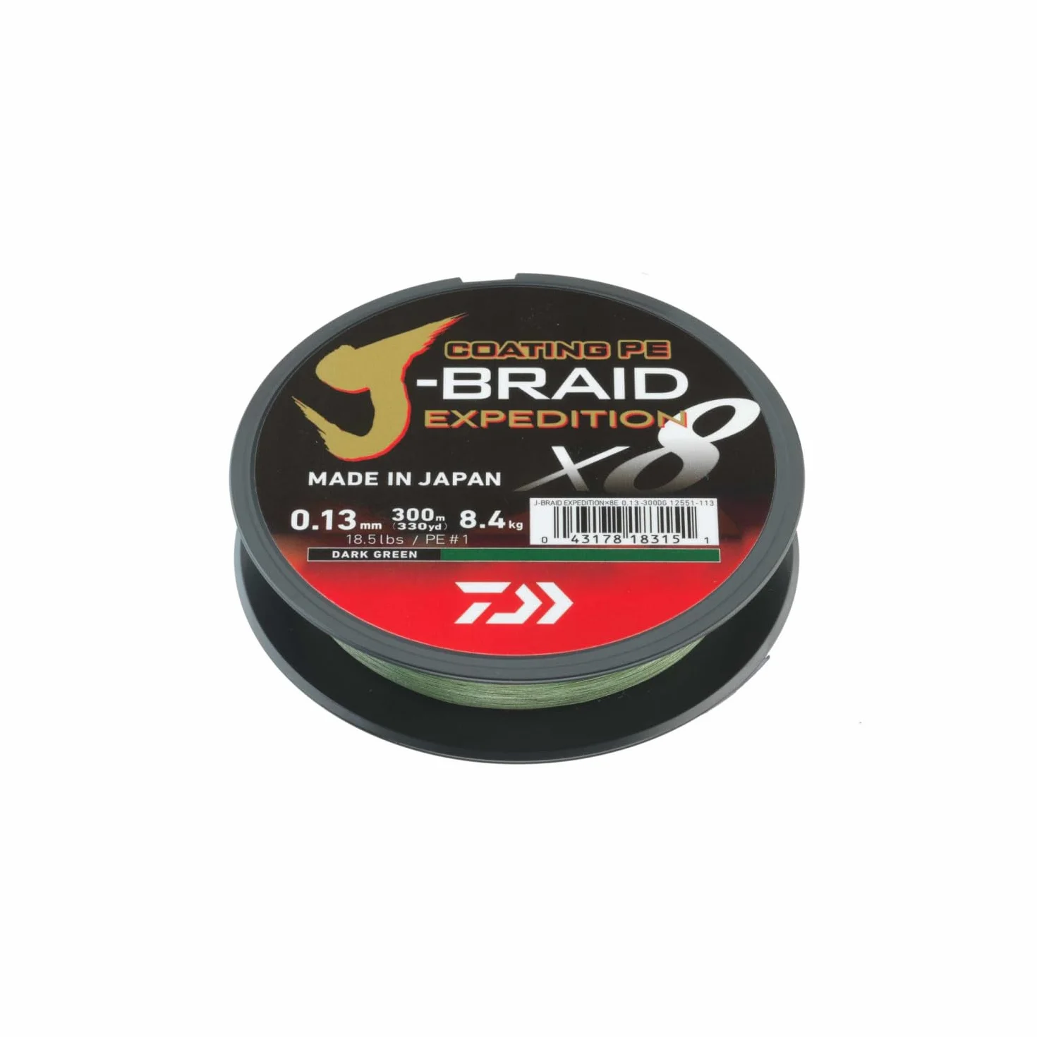 DAIWA J-Braid Expedition X8E, 300m, Dark Green/Verde Oscuro, Sedal Trenzado, Hilo de Pescar
