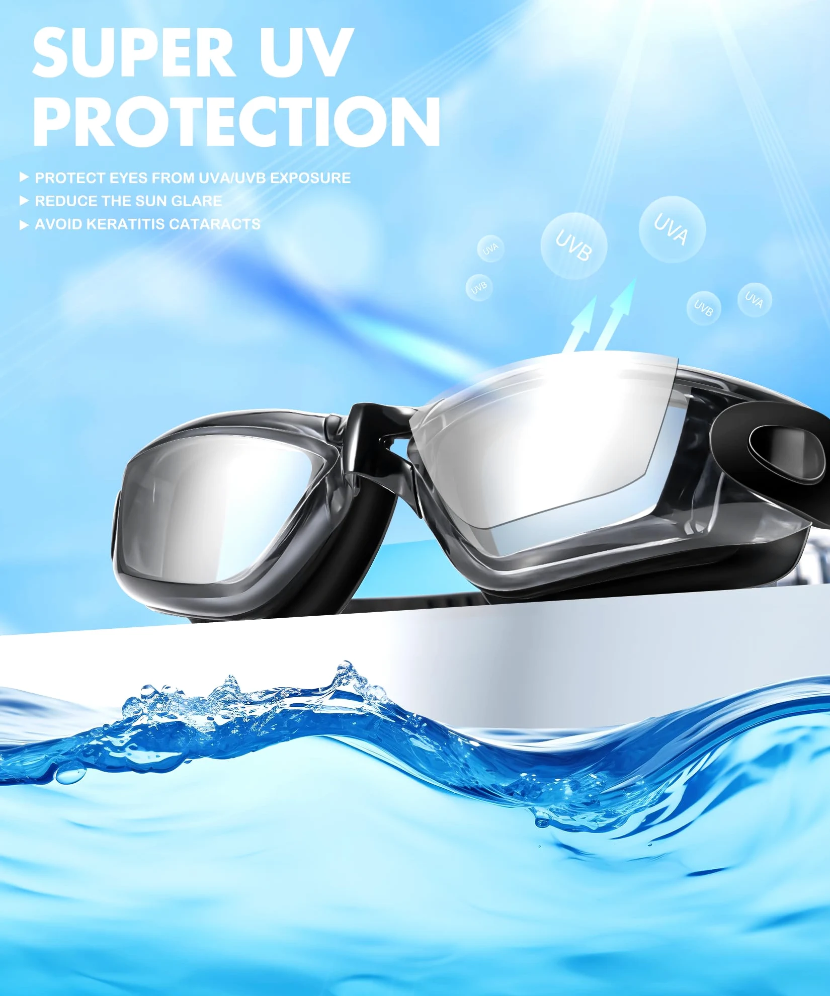 NSSIW Gafas de natación para adultos, para hombres y mujeres: antivaho, sin fugas y campo de visión ultra ancho, paquete de 3