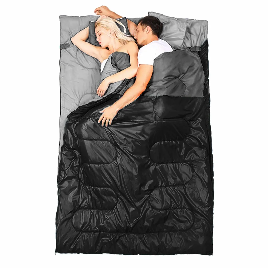 oaskys Saco de Dormir Doble para Adultos con 2 Almohadas, tamaño Queen XL, Impermeable, para Todas Las Estaciones, Camping, Senderismo, mochileros, Sacos de Dormir para 2 Personas, para Clima frío y