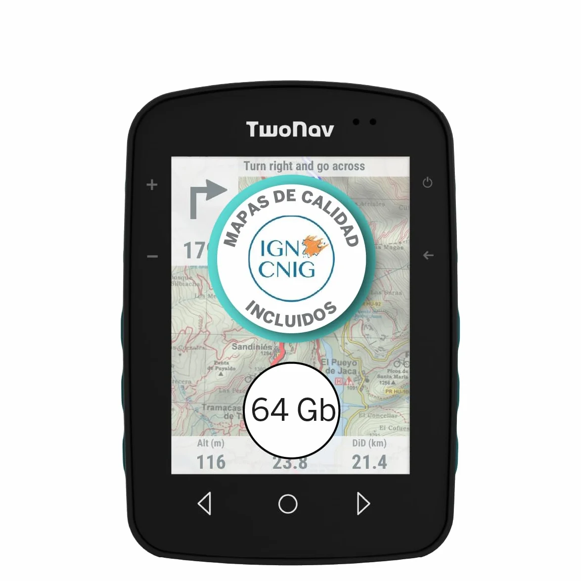 TwoNav Terra (64 GB) + Mapa Completo España IGN Topo 1:25.000 Instalado, GPS con Pantalla Amplia 3.7 Pulgadas para montaña, Senderismo, MTB, Bicicleta