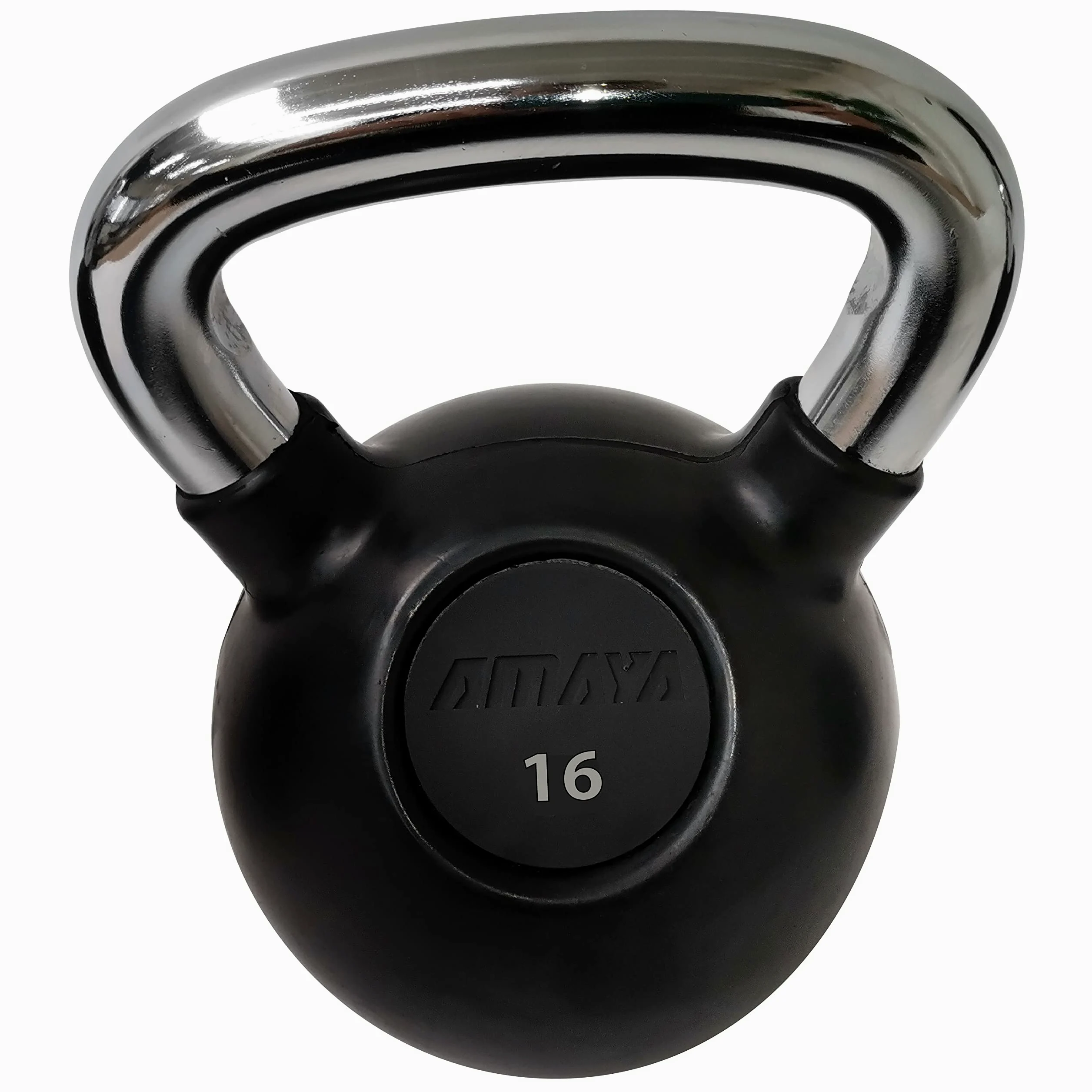 Kettlebell de caucho con mango cromado - 16 kg, Pesas Rusas para Entrenamiento Funcional, Entrenar en casa o Gimnasio Fitness