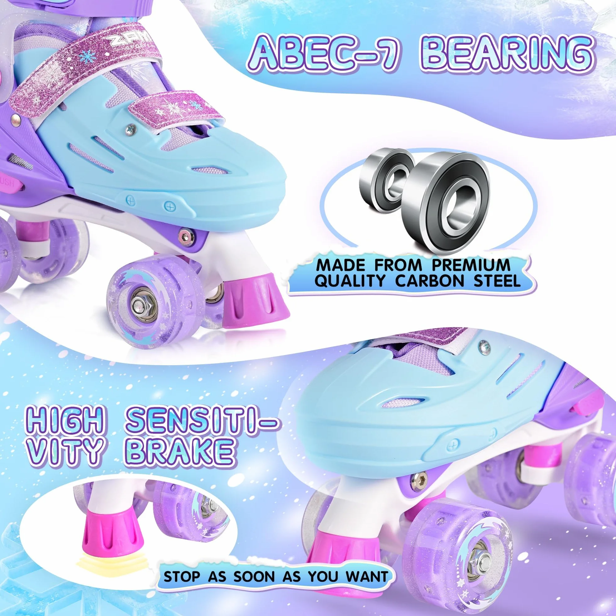 2PM SPORTS Patines de 4 Ruedas Rosa Violeta Niñas Ajustables para Niños Principiantes Interior Exterior