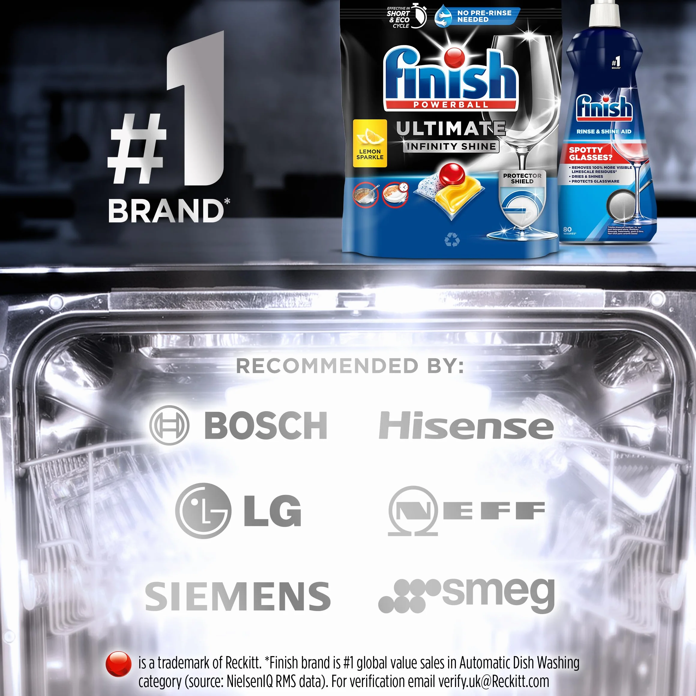 Finish Powerball Ultimate Infinity Shine pastillas lavavajillas quitagrasas protección cristal 80 unidades